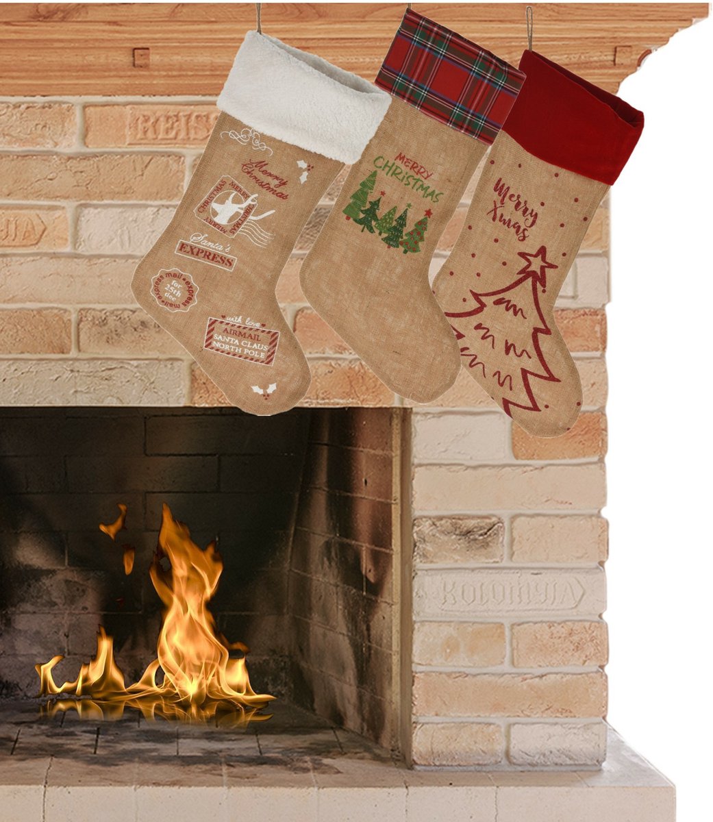 Merkloos Kerstsokken>Decoratie Kerstsokken - 3X Stuks - H52 Cm - Jute/Polyester