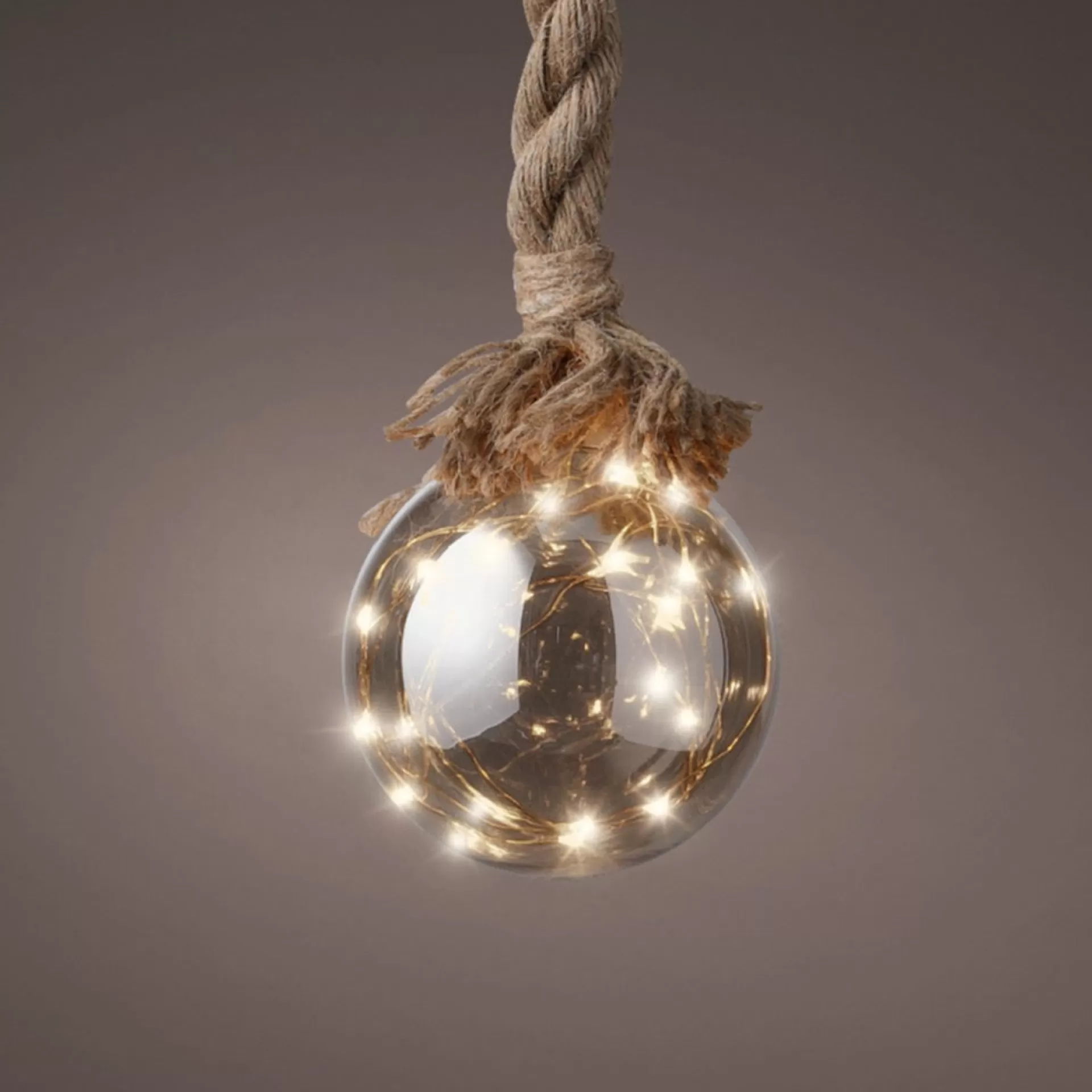 Lumineo 1X Stuks Verlichte Glazen Kerstballen Aan Touw Met 30 Lampjes Zilver/Warm Wit 15 Cm - Decoratie Kerstballen Met Licht Fashion