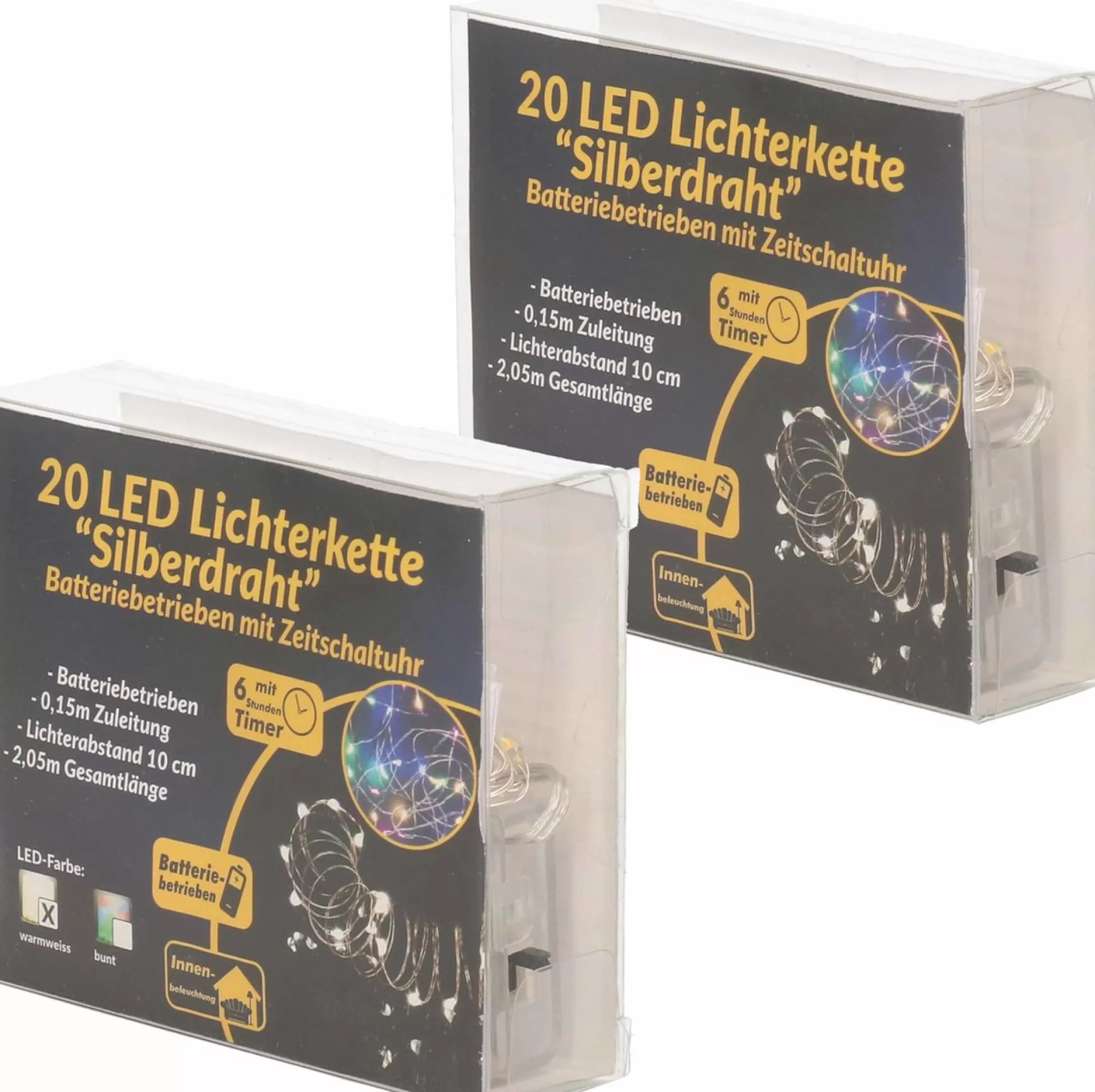 Merkloos 2X Draadverlichting Zilver Met Warm Witte Led Lampjes 2 Meter Op Batterijen Met Timer - Kerstverlichting Lichtsnoeren Online