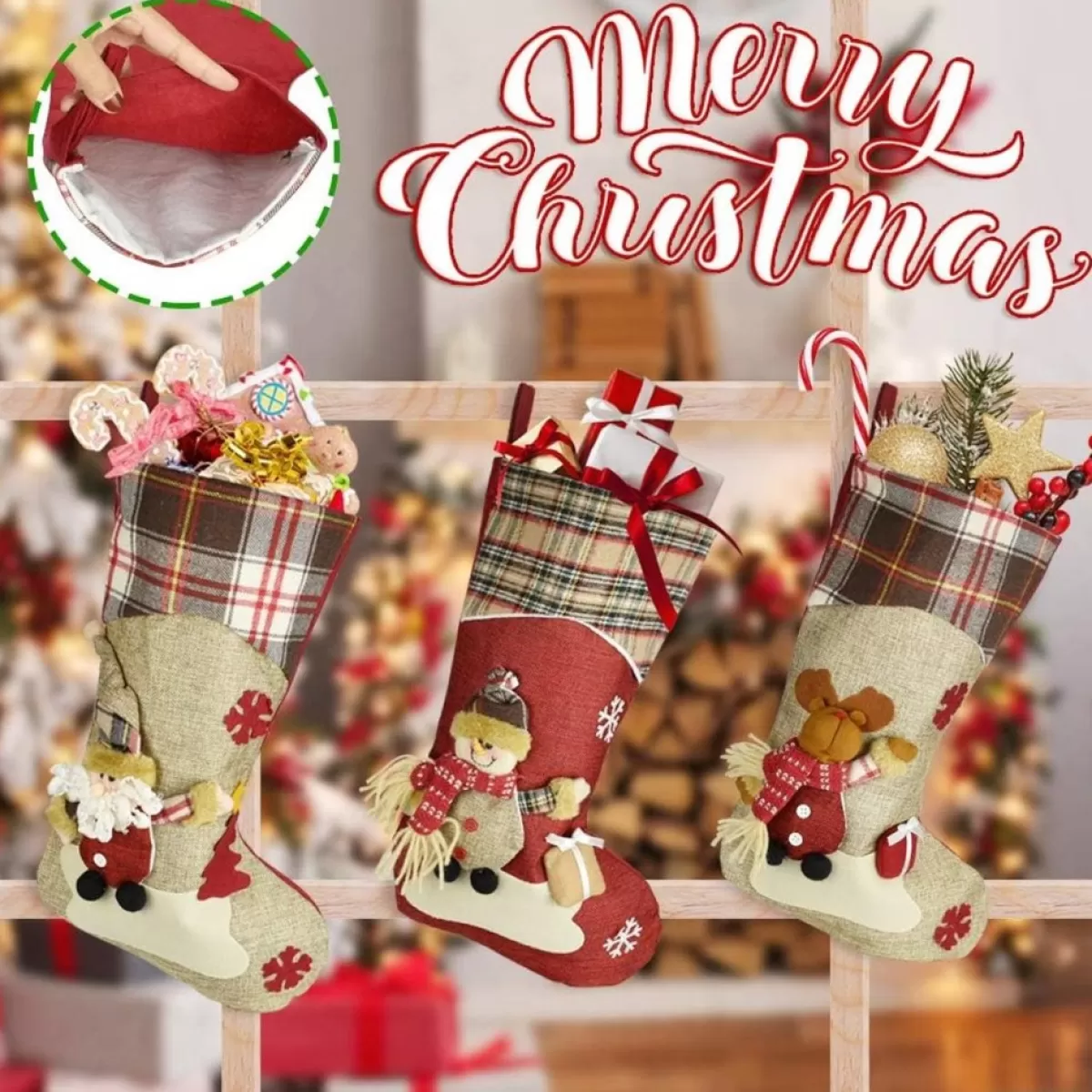 Merkloos Kerstsokken>3 Stuks Kerstsokken, Kerstsokken, Kerstsokken, Grote Kerstlaarzen Om Te Vullen En Op Te Hangen Voor Open Haard, Etalage, Kerstboom (46 X 26,5 X 22,5 Cm)