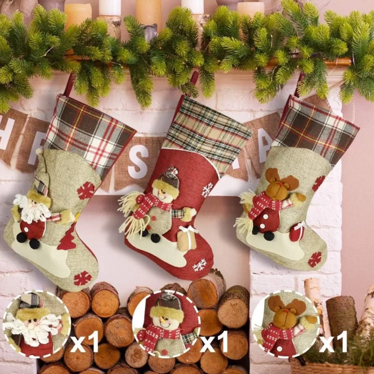 Merkloos Kerstsokken>3 Stuks Kerstsokken, Kerstsokken, Kerstsokken, Grote Kerstlaarzen Om Te Vullen En Op Te Hangen Voor Open Haard, Etalage, Kerstboom (46 X 26,5 X 22,5 Cm)