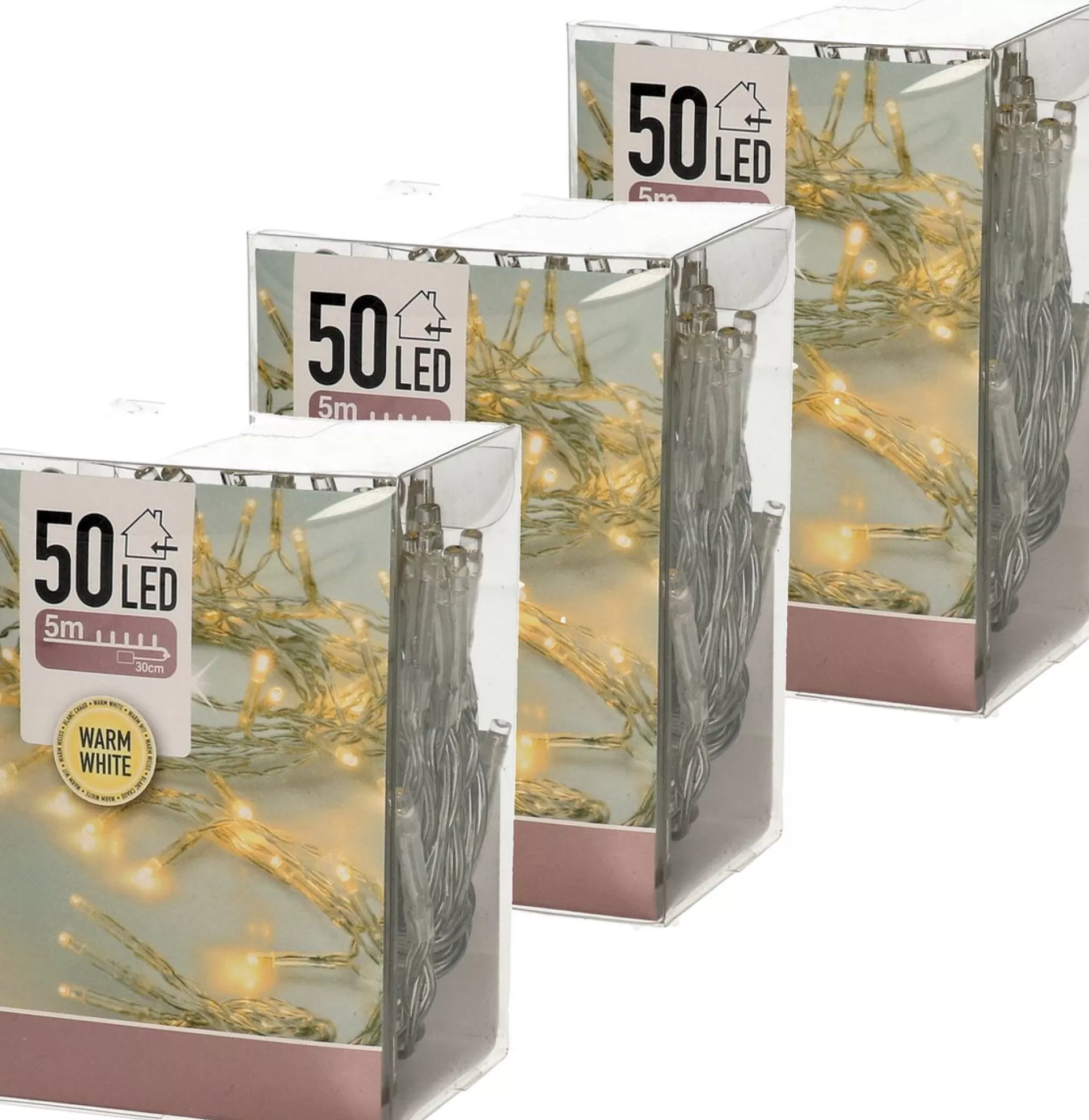 Merkloos 3X Kerstverlichting Op Batterij Warm Wit 50 Lampjes - Kerstlichtjes Op Batterijen Discount