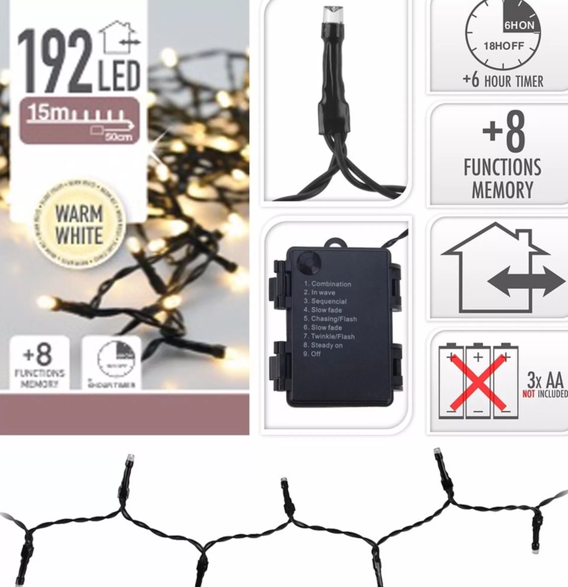 Merkloos 3X Kerstverlichting Op Batterij Warm Wit Buiten 192 Lampjes - Kerstlampjes/Kerstlichtjes Lichtsnoeren Sale
