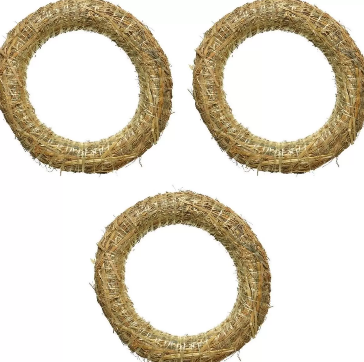 Merkloos Kerstkransen>3X Stro Kerstkrans Om Te Decoreren 20 Cm - Kerst Deurkransen - Strokransen