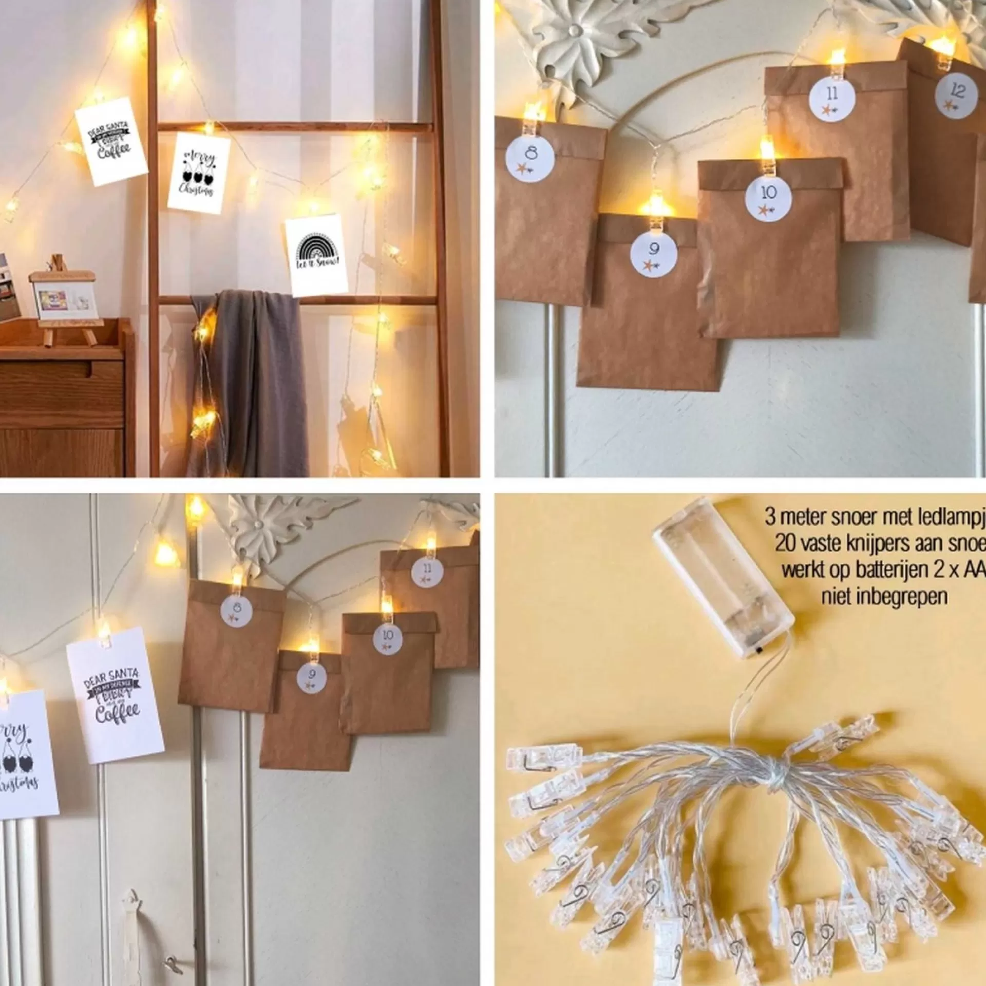 Merkloos cadeau adventskalender Adventskalender Kerst 2023 Met Thee En Quote Kaarten + Lichtsnoer + 25 Kaarten + 24 Theetjes | Cadeau | Advent | Sale