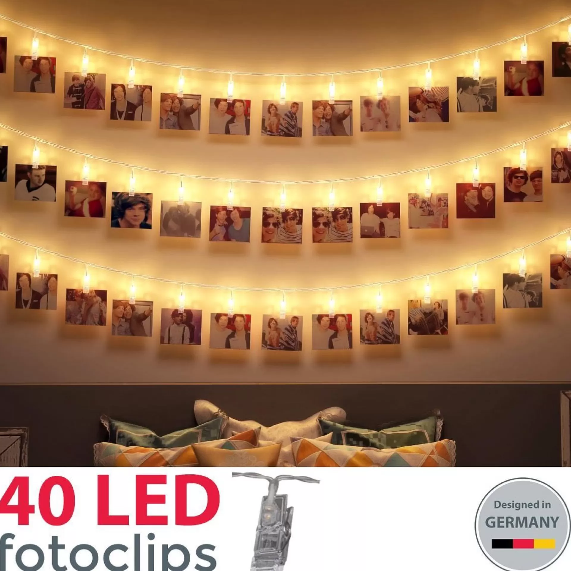 B.K.Licht - Foto Lichtsnoer - Lichtslinger - Valentijn Cadeautje - Verlichting - Fotoclips - 40 Led's - L: 5M - Op Batterijen Best Sale