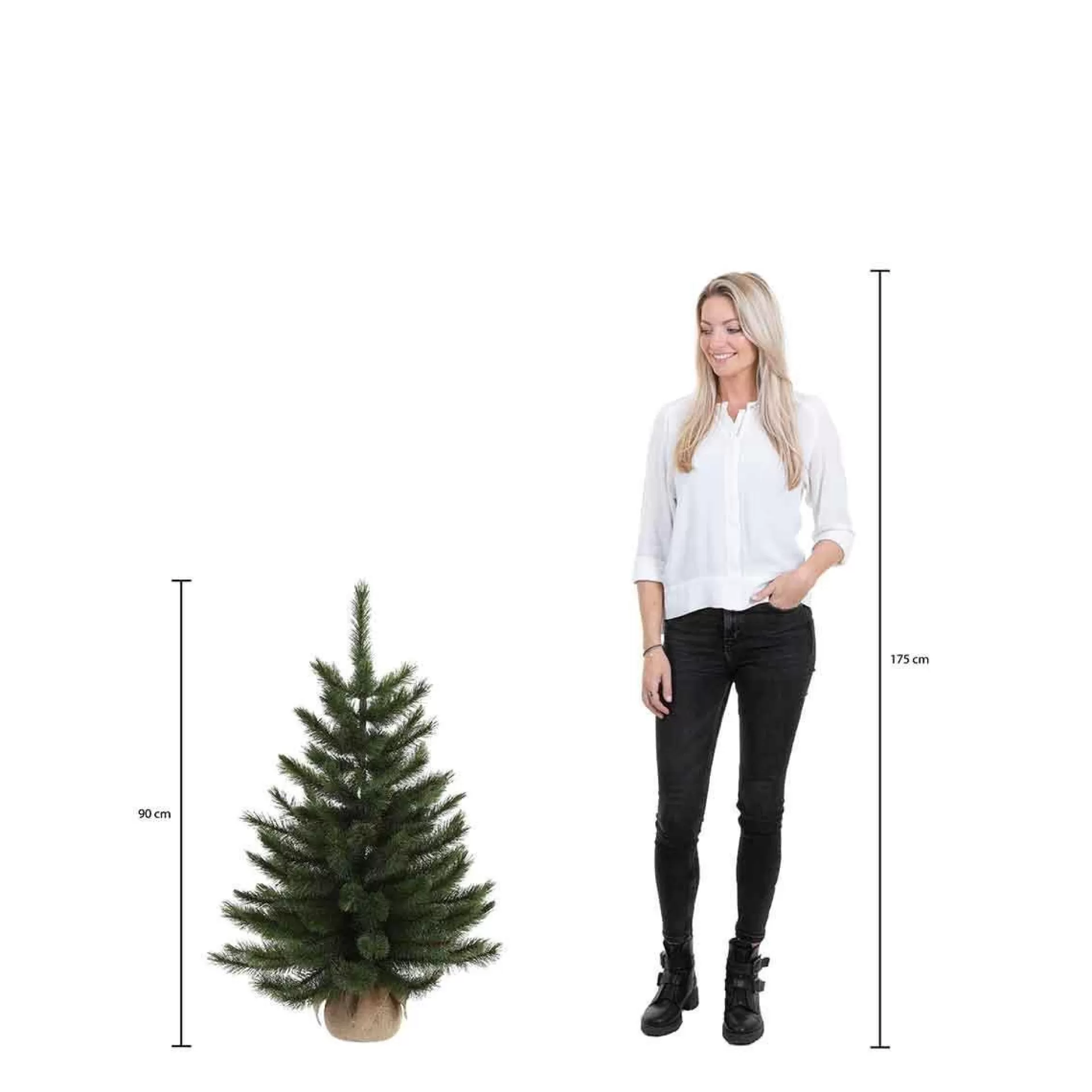 Black Box Kunstkerstboom Met Led Met Jute Op Batterij Roundstone Maat In Cm: 90 X 48 Groen 40 Lampjes Met Warmwit Led - Groen Best
