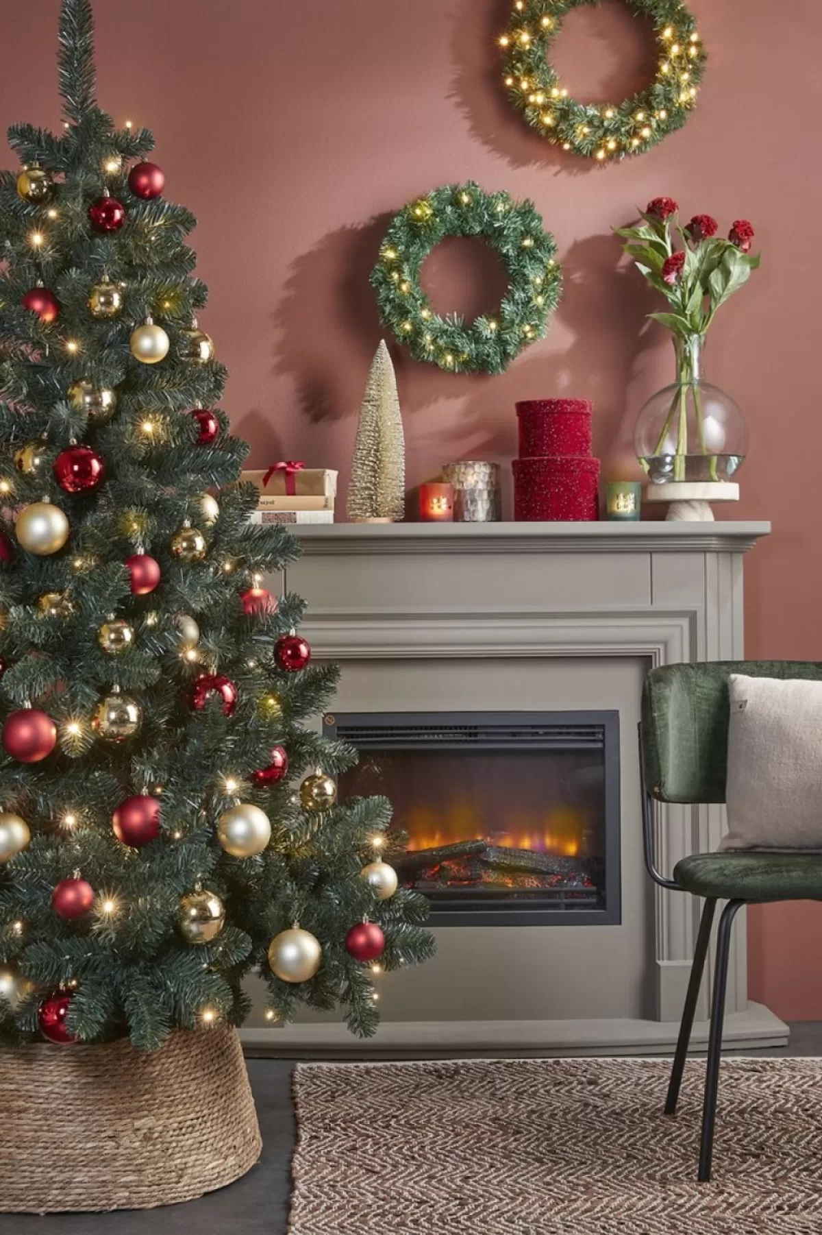 Black Box Kerstkransen> Trees - Norton Krans Led Werkt Op Batterijen Groen 20L Tips 90 - D45Cm - Kerstbomen