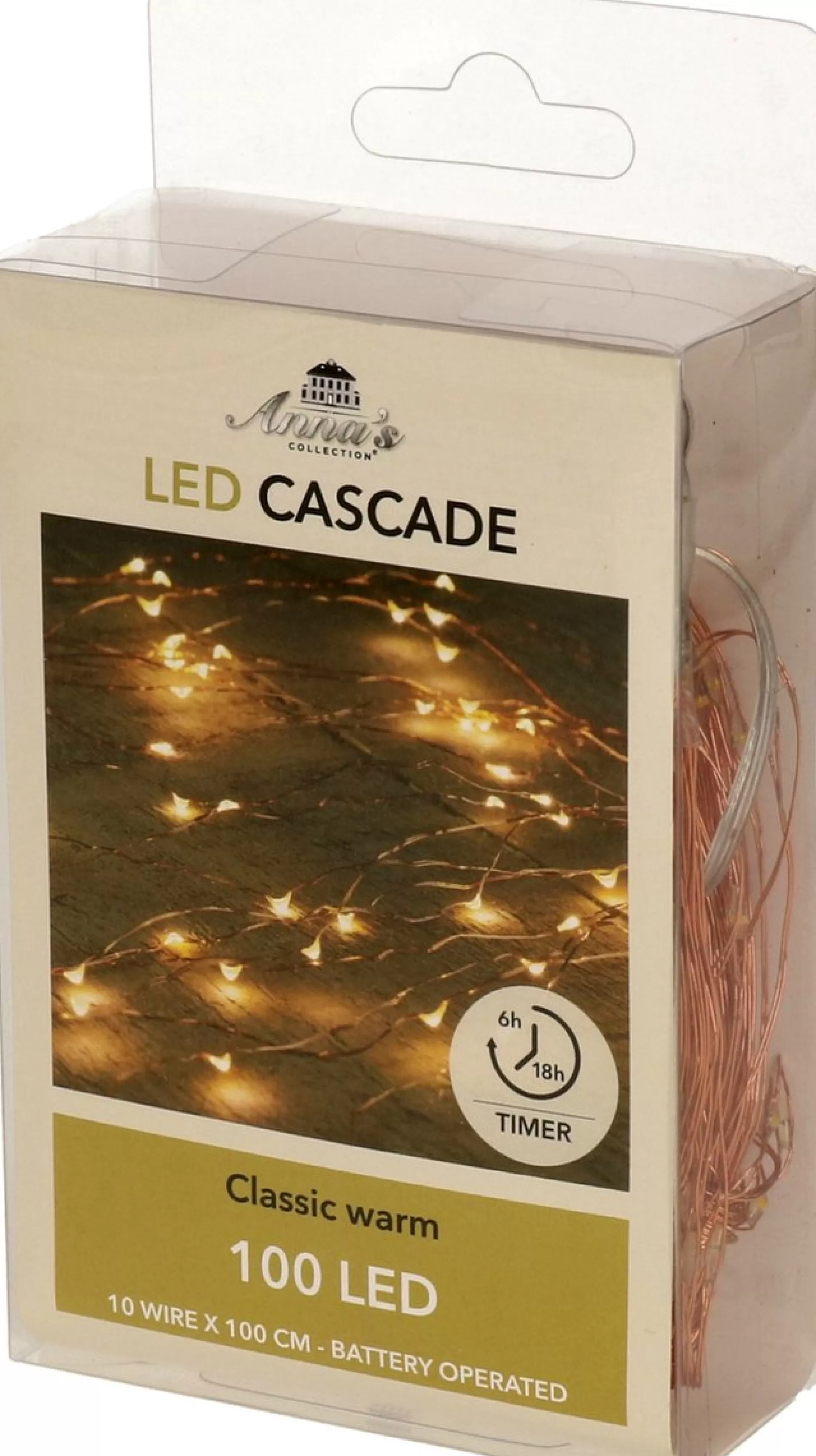 Anna's Collection Cascade Draadverlichting Lichtsnoer Met 100 Lampjes Classic Warm Wit Met 10 Lichtdraden - Op Batterijen - Kerstverlichting Flash Sale