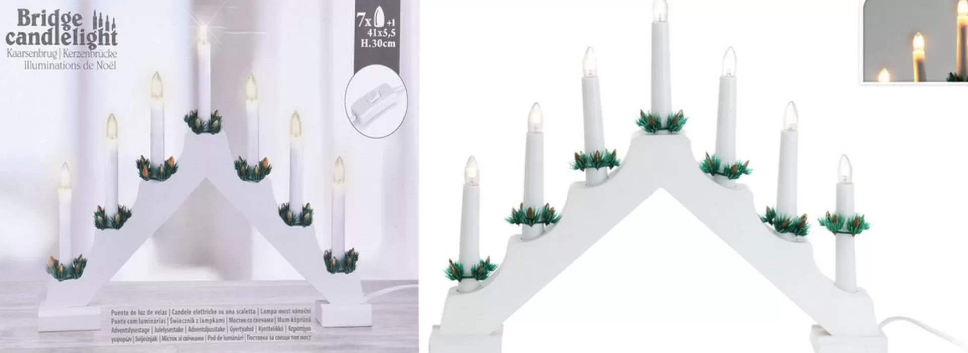 Christmas Decoration Kaarsenbrug - 41 X 6 X 30 Cm -Hout - Wit -7 Leds Outlet