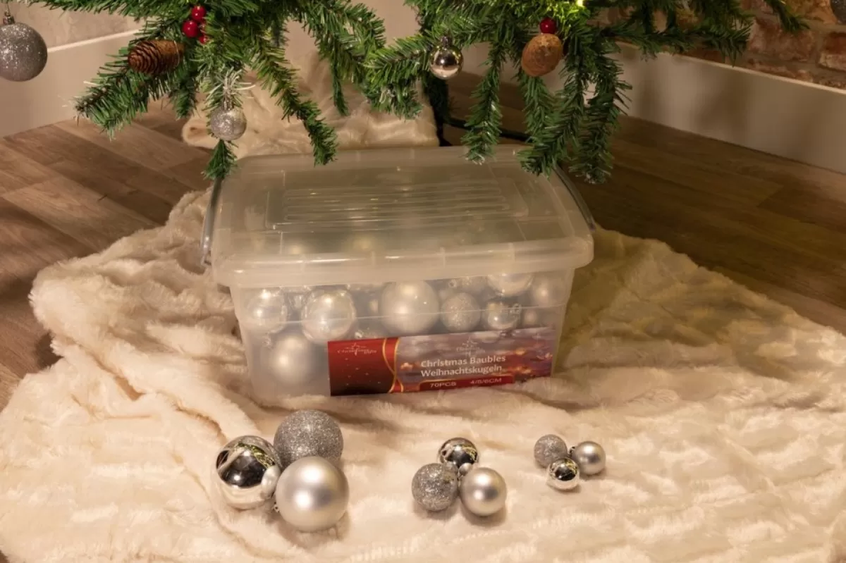 Christmas gifts Kerstboomversieringen> 70 Kerstballen In Opbergbox - Kunststof Kerstballen - O4/5/6 Cm - Mat/ Glanzend/ Glitter