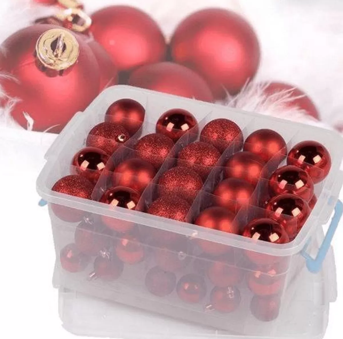 Christmas gifts Kerstboomversieringen> Kerstballen Set In Opbergbox - 70 Kerstballen - Plastic/Kunststof - O4/5/6 Cm - Mat/ Glanzend/ Glitter