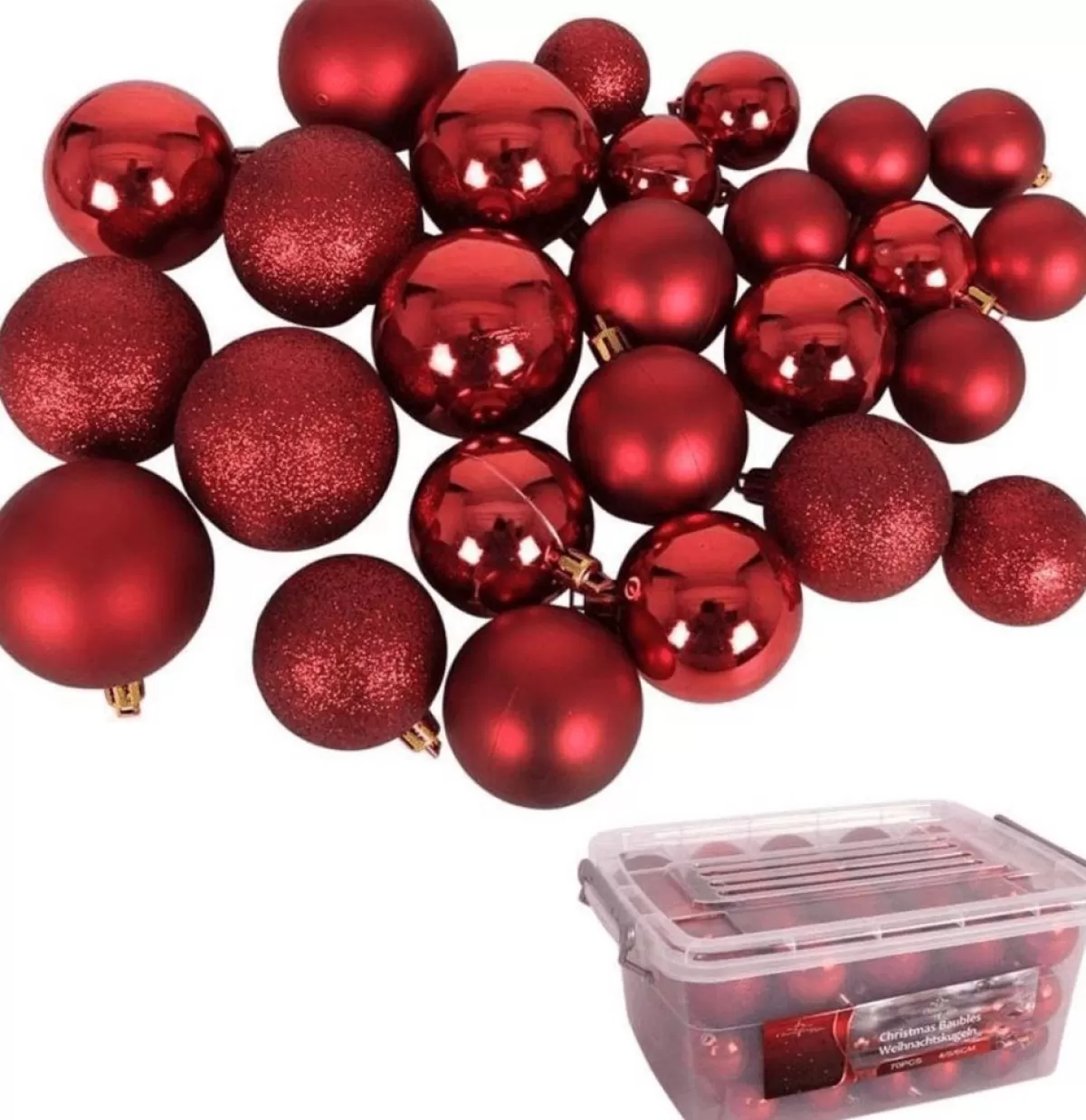 Christmas gifts Kerstboomversieringen> Kerstballen Set In Opbergbox - 70 Kerstballen - Plastic/Kunststof - O4/5/6 Cm - Mat/ Glanzend/ Glitter