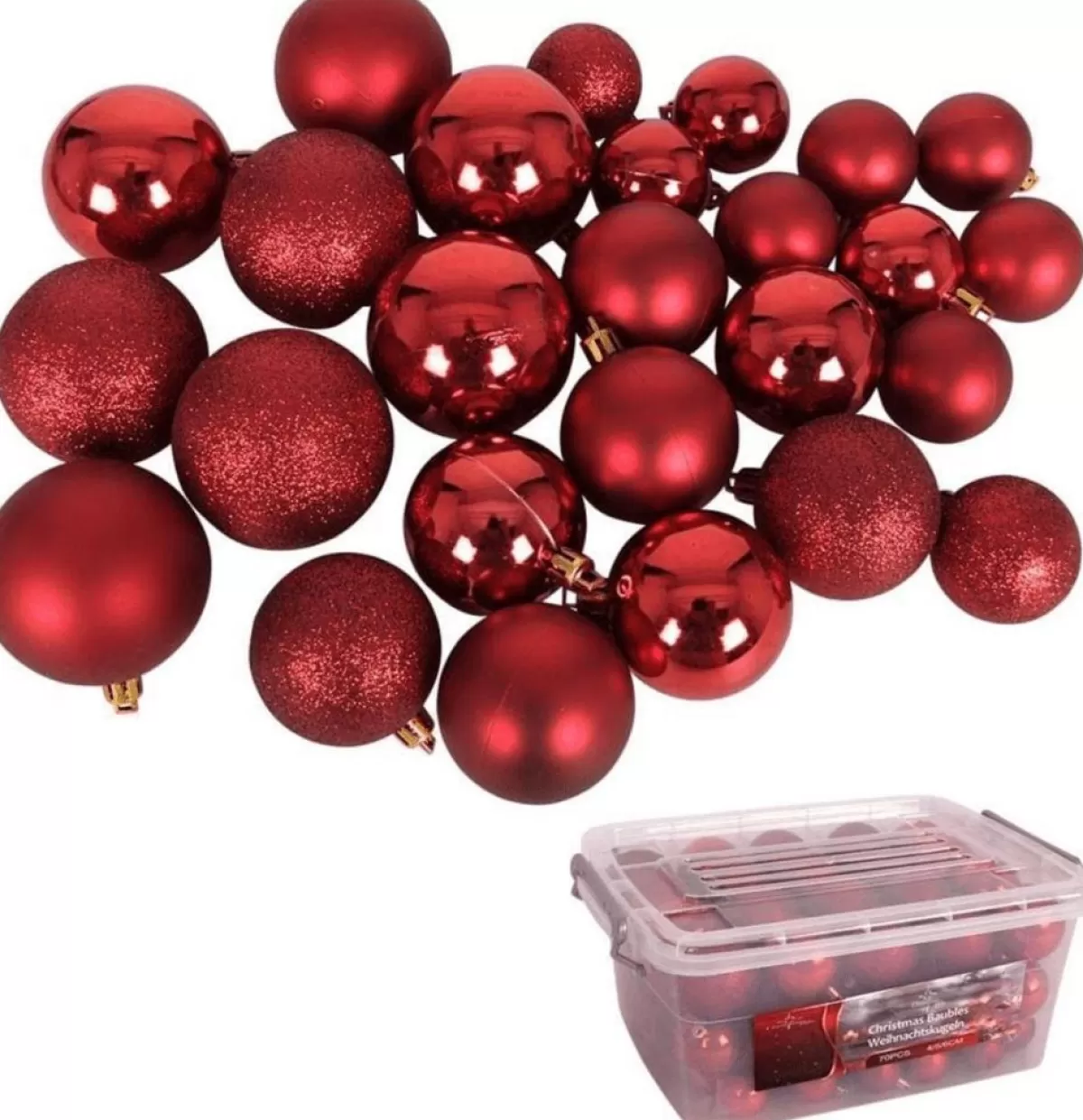 Christmas gifts Kerstboomversieringen> Kerstballen Set In Opbergbox - 70 Kerstballen - Plastic/Kunststof - O4/5/6 Cm - Mat/ Glanzend/ Glitter