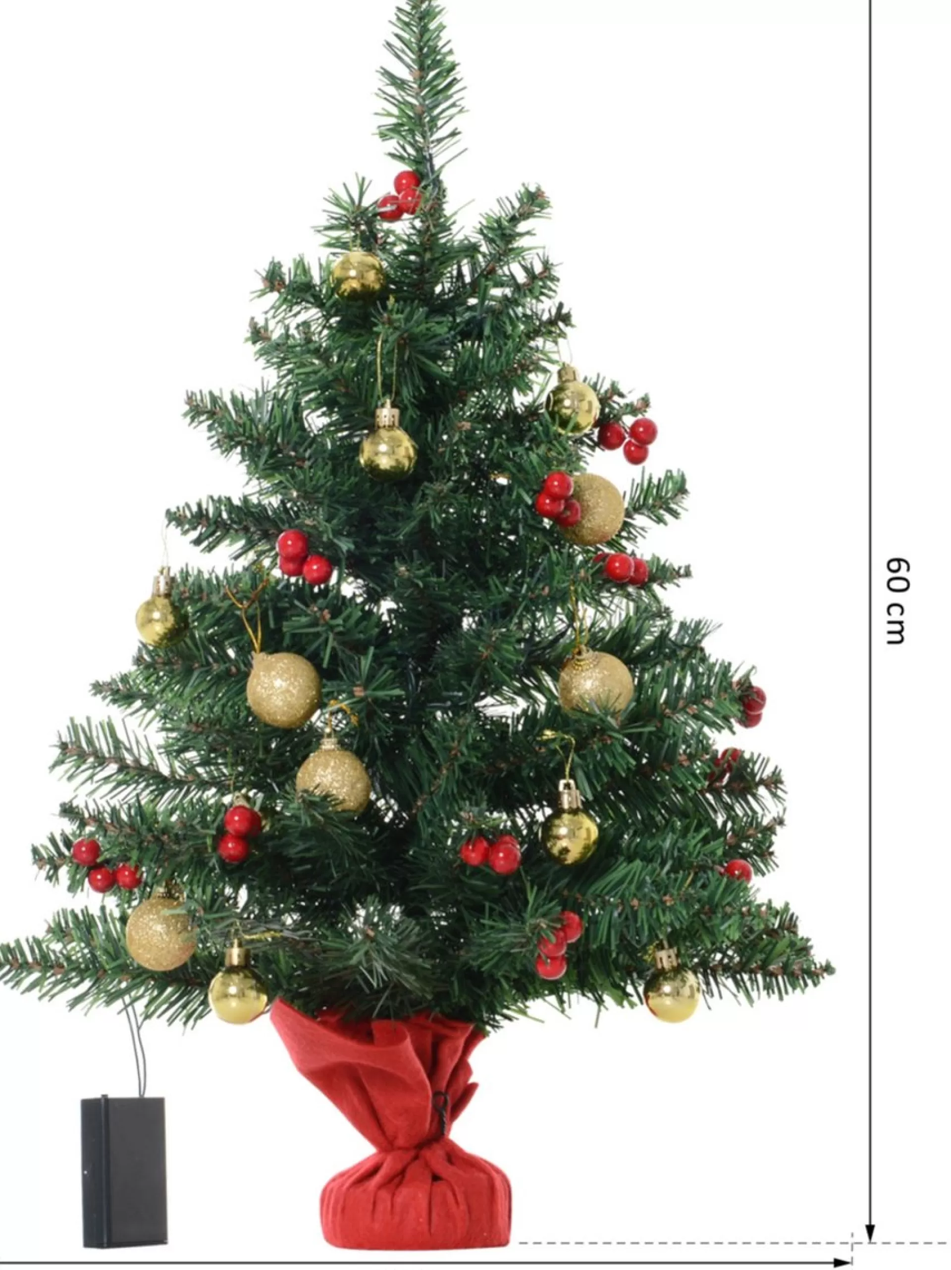 ChristmasGoodz - Kunstkerstboom - Kunstkerstboom Met Verlichting - 15 Led - Kerstballen - 60 Cm - Kerstboom Met Versiering Cheap