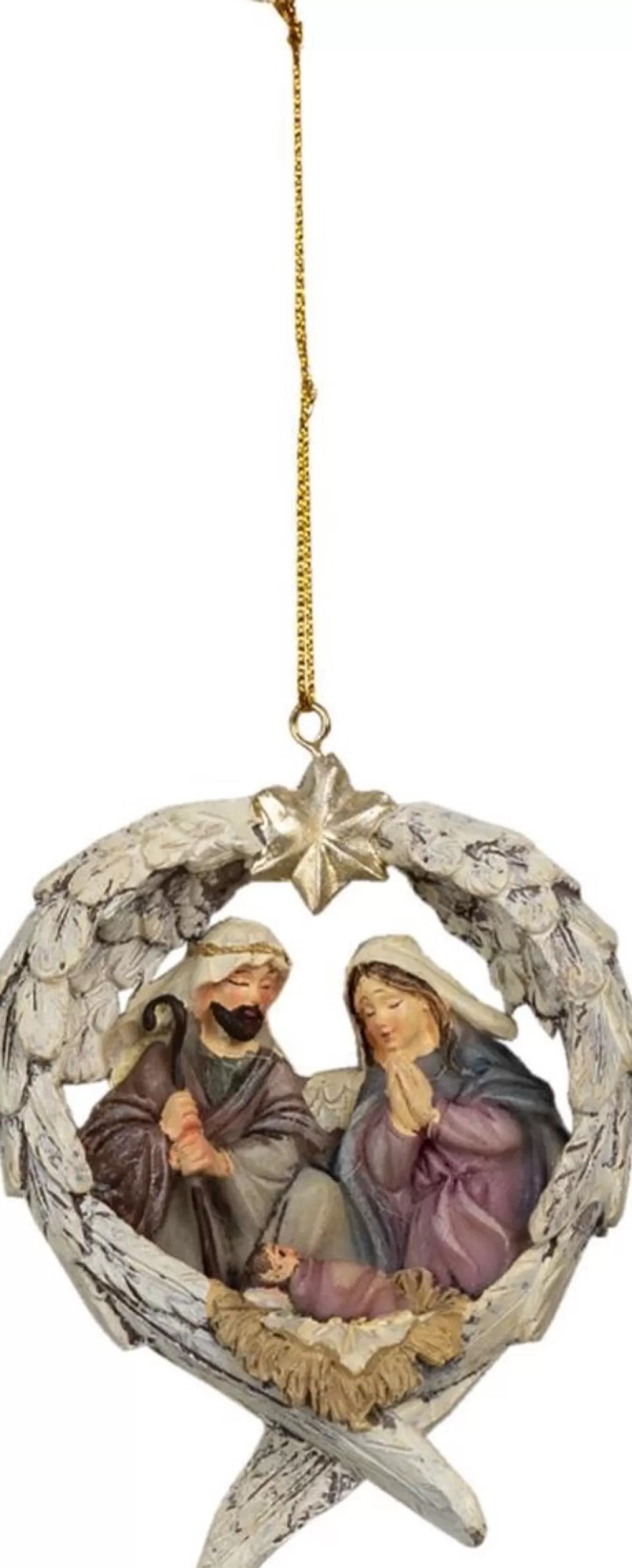 Clayre u0026 Eef Kersthanger>Clayre & Eef Kersthanger Kerstgroep 8X3X10 Cm Grijs Beige Kunststof Kerstbal