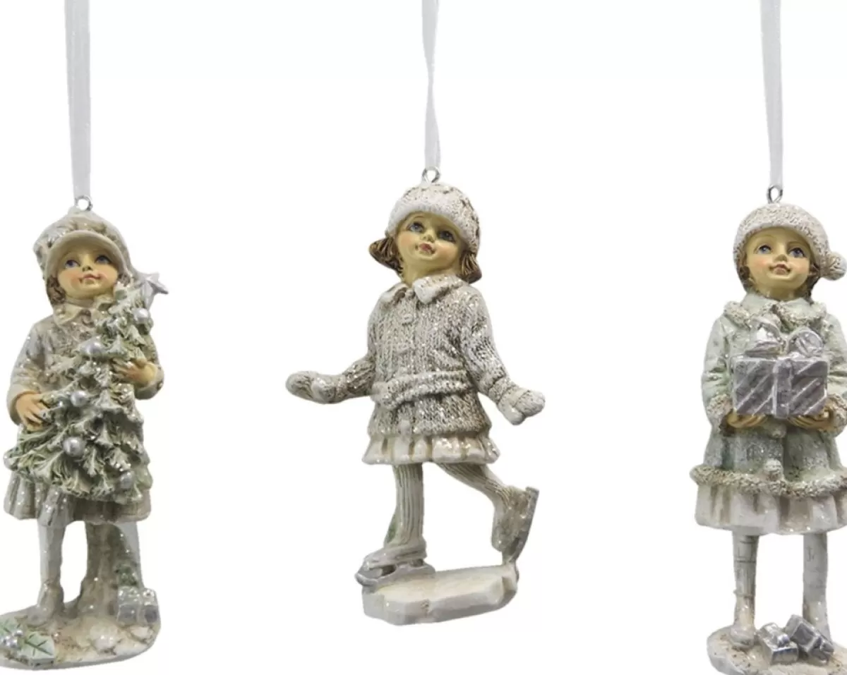 Clayre u0026 Eef Kersthanger>Clayre & Eef Kersthanger Set Van 3 Kind 12 Cm Beige Groen Kunststof Kerstdecoratie