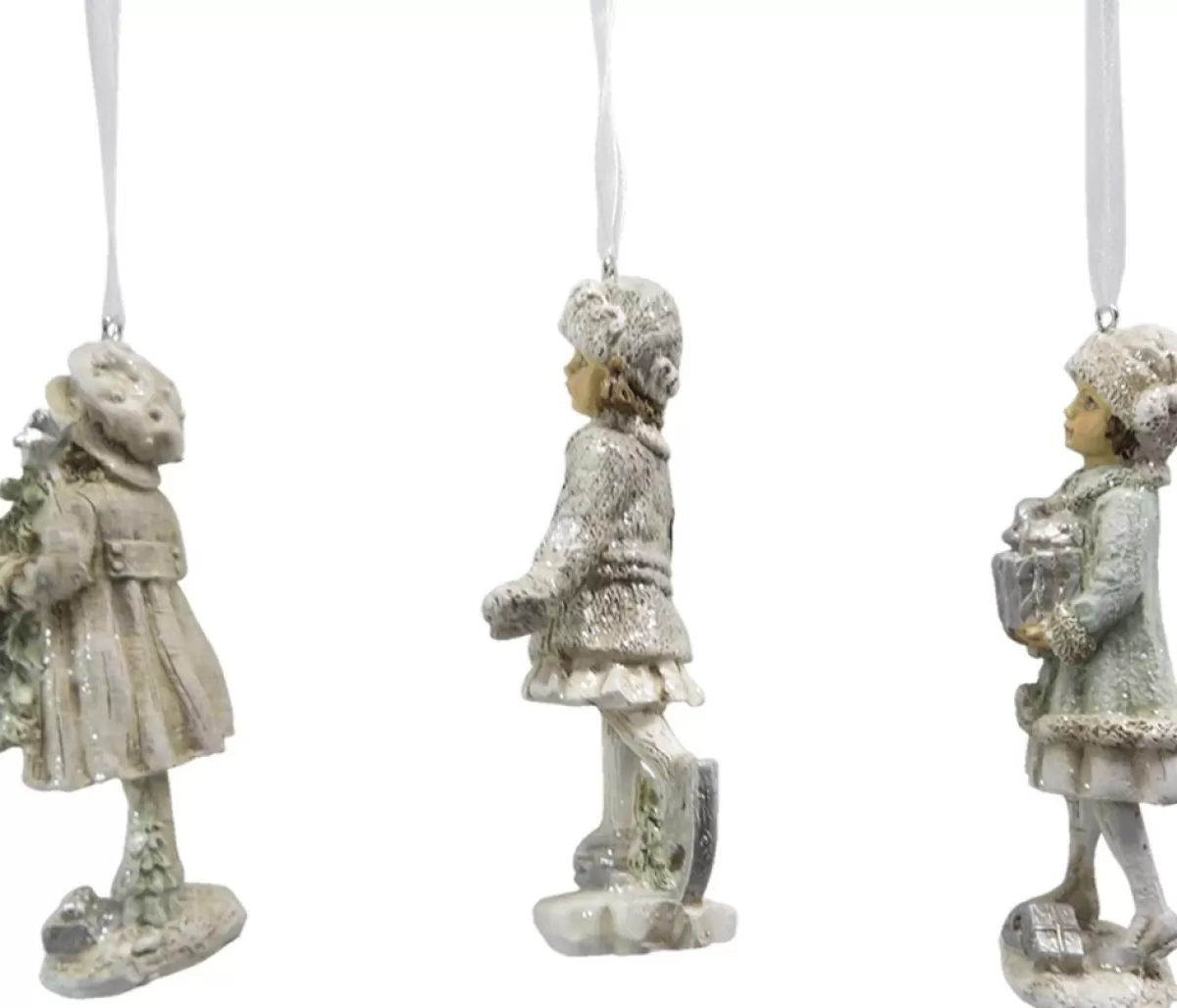 Clayre u0026 Eef Kersthanger>Clayre & Eef Kersthanger Set Van 3 Kind 12 Cm Beige Groen Kunststof Kerstdecoratie