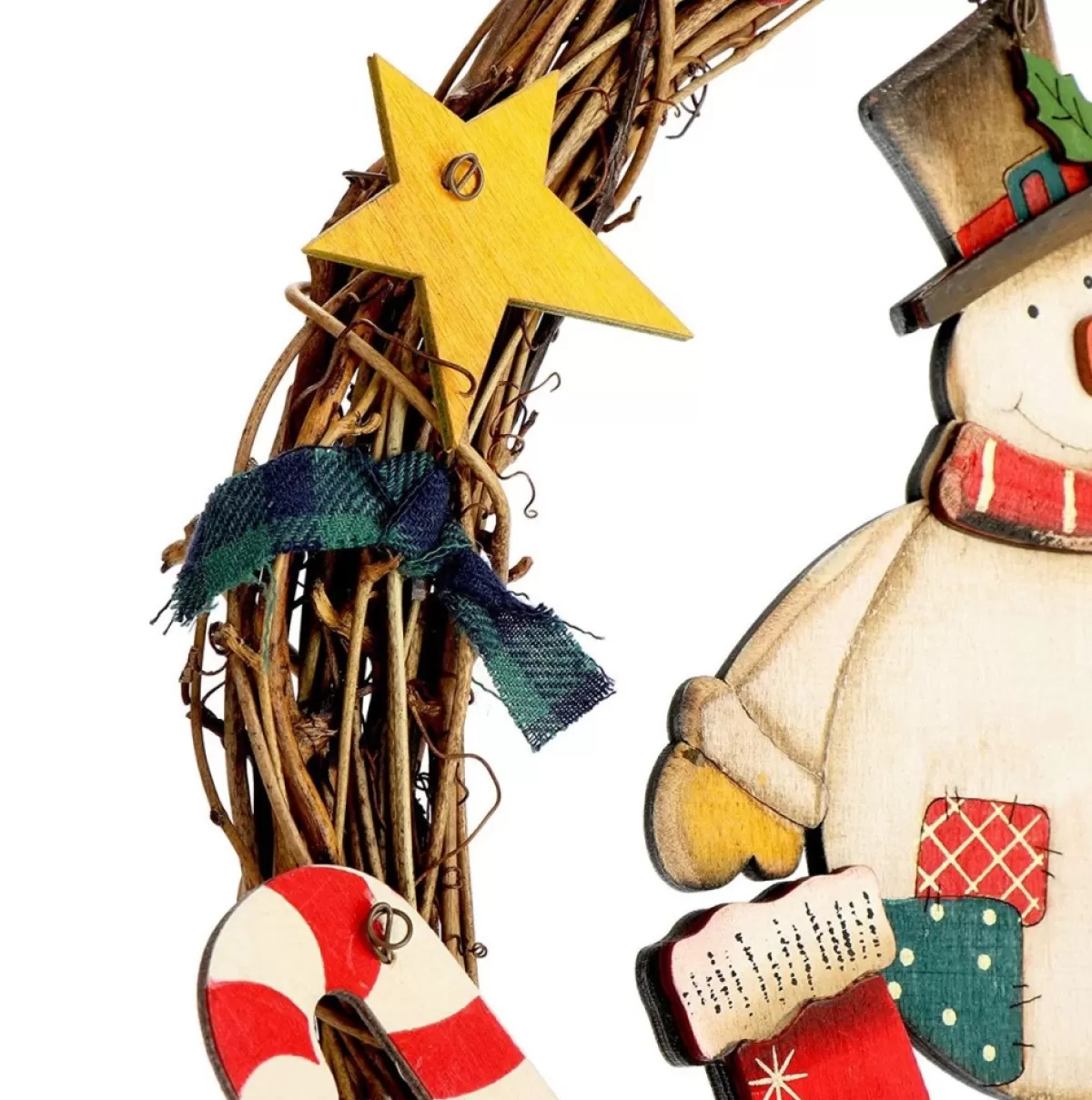 * Kerstkransen>Com-Four® Kerstkrans Gevlochten - Deurkrans"Welkom" Voor Kerstmis - Kerstdecoratie Om Op Te Hangen - Houten Krans Ca. O 31 Cm (Sneeuwpop - L)