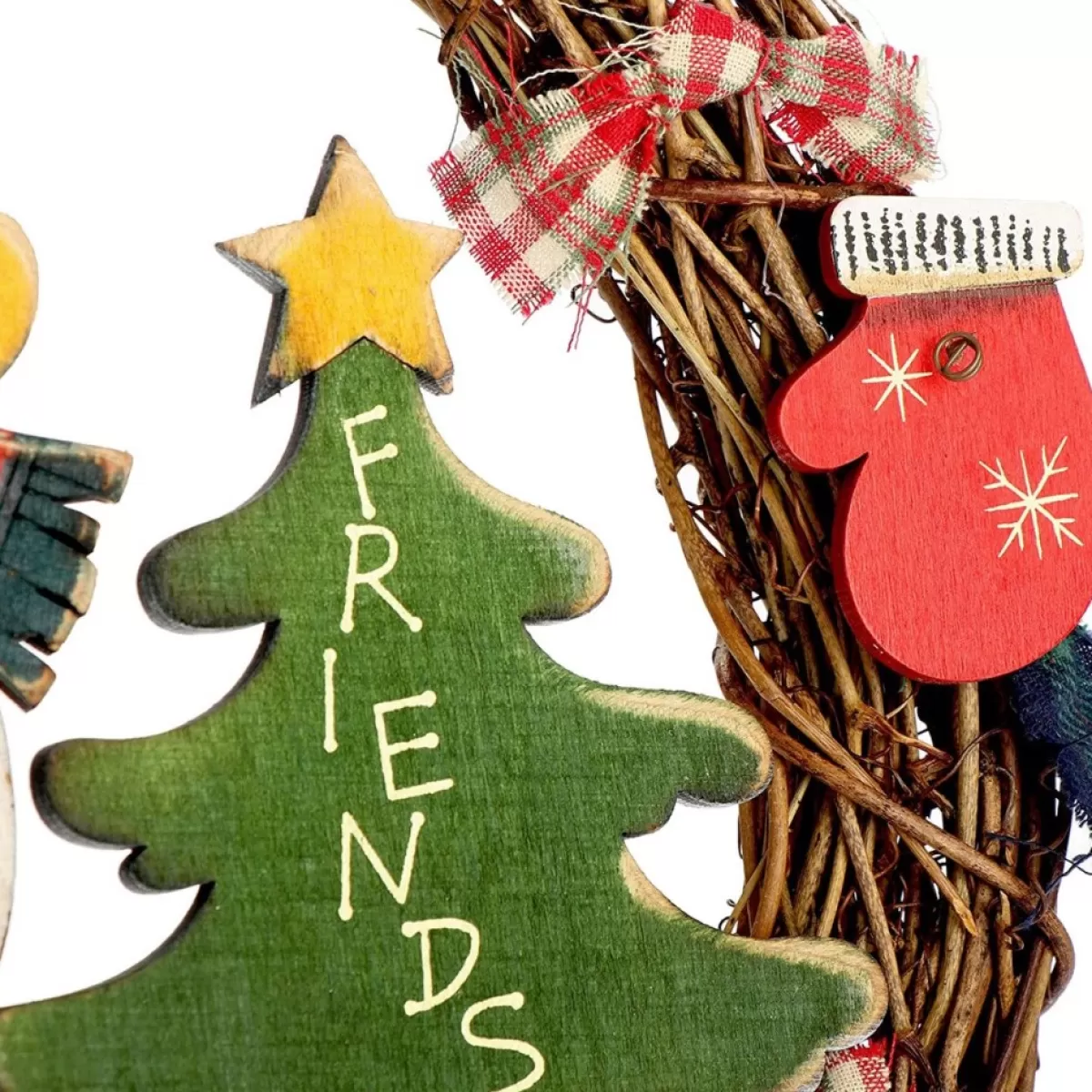 * Kerstkransen>Com-Four® Kerstkrans Gevlochten - Deurkrans"Welkom" Voor Kerstmis - Kerstdecoratie Om Op Te Hangen - Houten Krans Ca. O 31 Cm (Sneeuwpop - L)