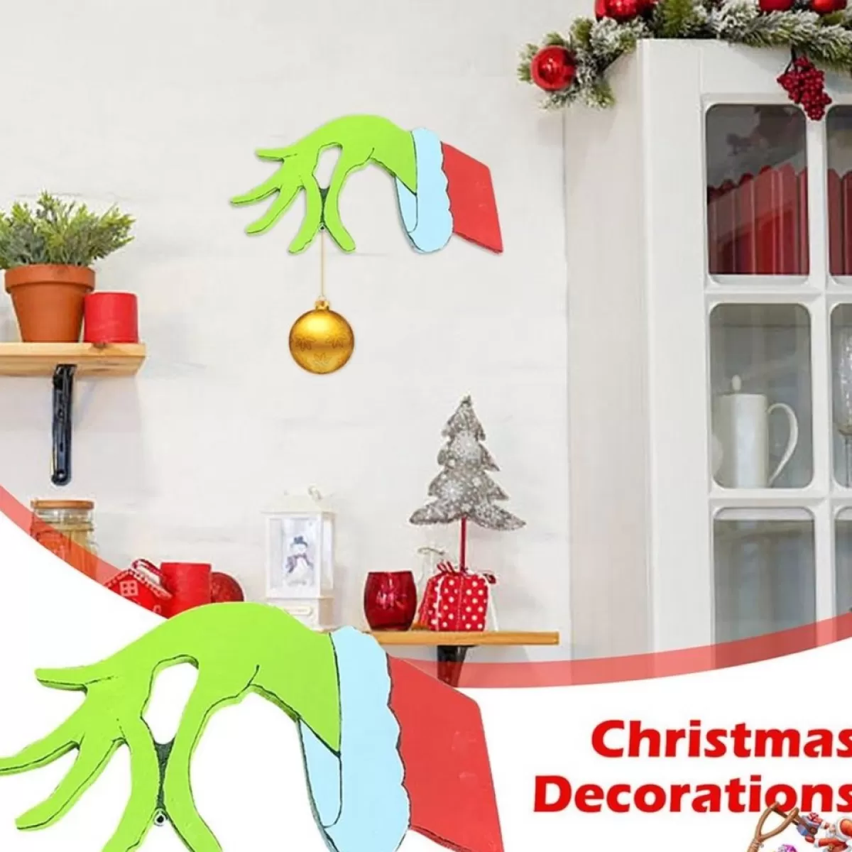 Merkloos Kersthanger>Decoratie - Kerstartikelen - Kerst - Dief - Hand Uitsnede - Grinchs - Hand Decoratie - Muur - Home Decor - Linkshandig