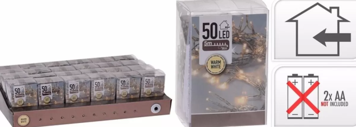 Merkloos Guirlandes>Groene Dennenslingers - 270 X 25 Cm - Incl. Kerstverlichting Warm Wit 50 Lampjes