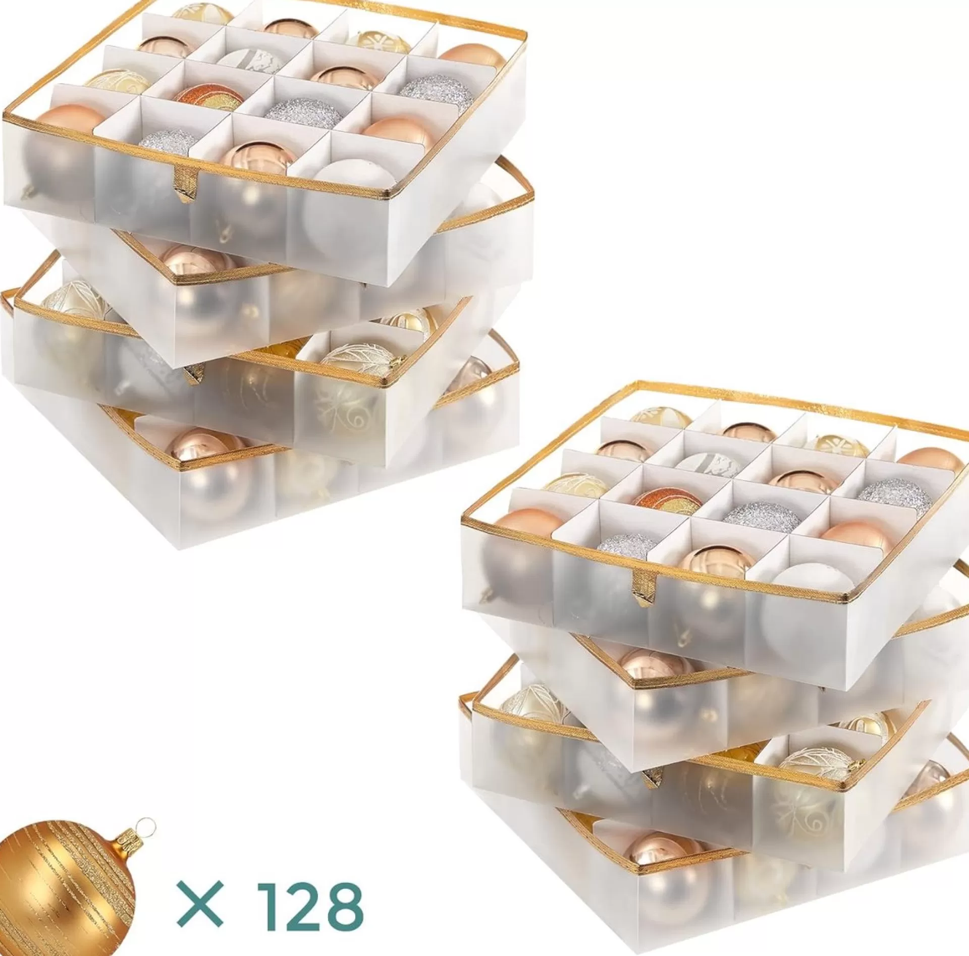 Songmics Hoppa! Kerstbaldozen Kerstversiering 128 Vakken Verstelbare Verdelers 67 X 34 X 34Cm Semi-Transparant Goud Best