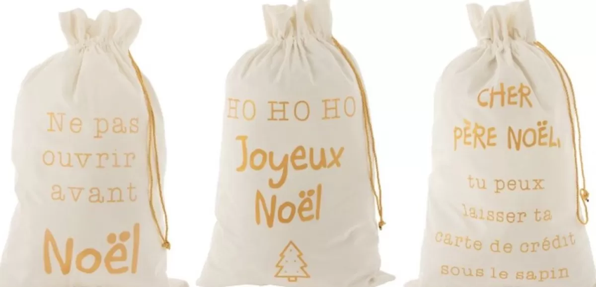 J-Line Kerstsokken> Zak Kerst Frans Velvet /Goud Large Assortiment Van 3