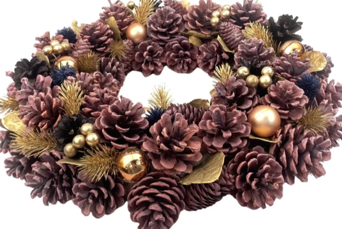 WDMT Kerstkransen>Kerstkrans - Gold Berry | O 40 Cm | Decoratieve En Goed Gevulde Kerstkans Gemaakt Van Natuurlijke Materialen | Samengesteld Met Rode En Gouden Details | Goud