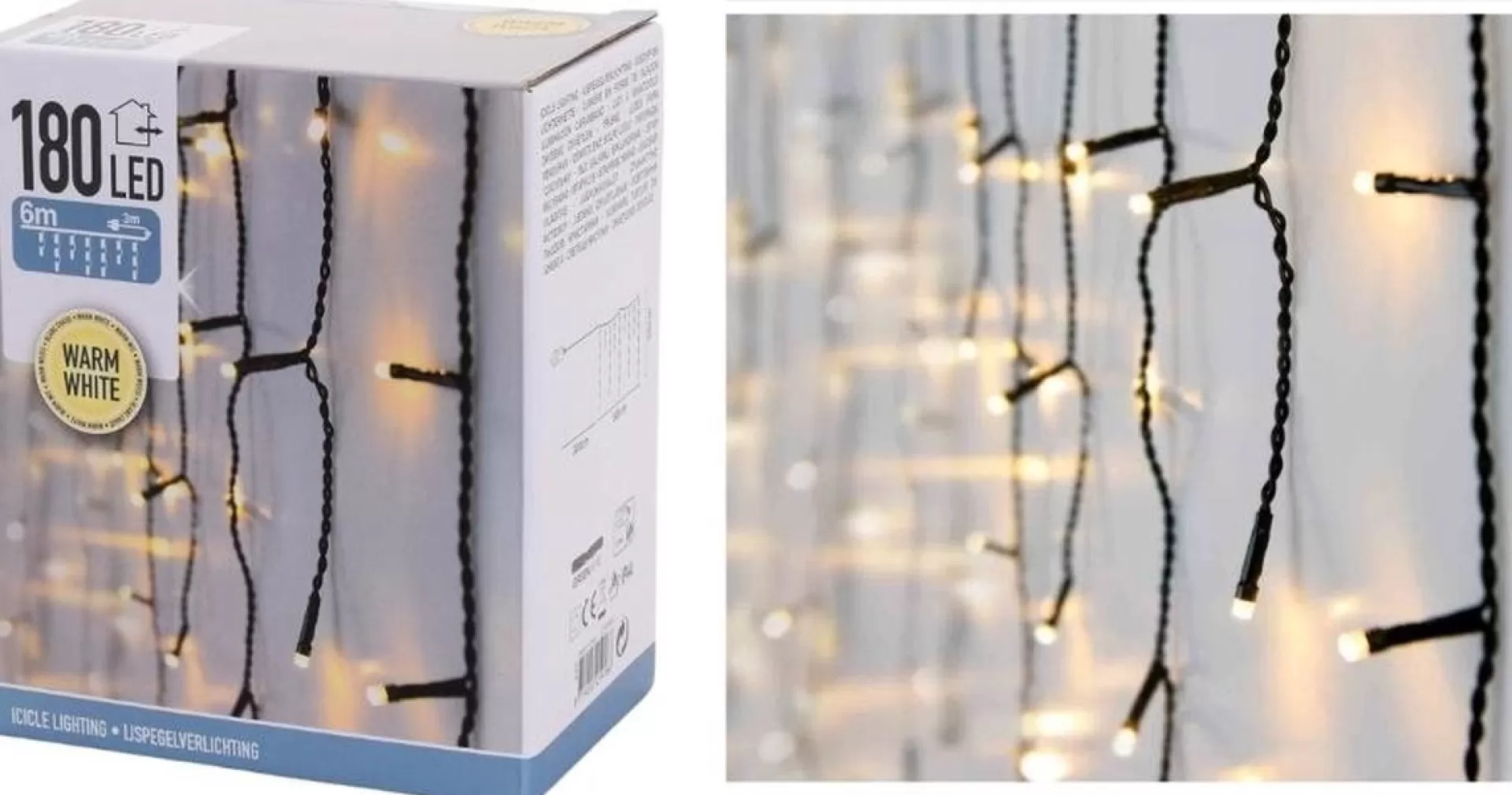 Merkloos Kerstverlichting - Ijspegel - Lichtgordijn - 6 Meter - Ijspegel - 180 Led's Voor Binnen & Buiten Best