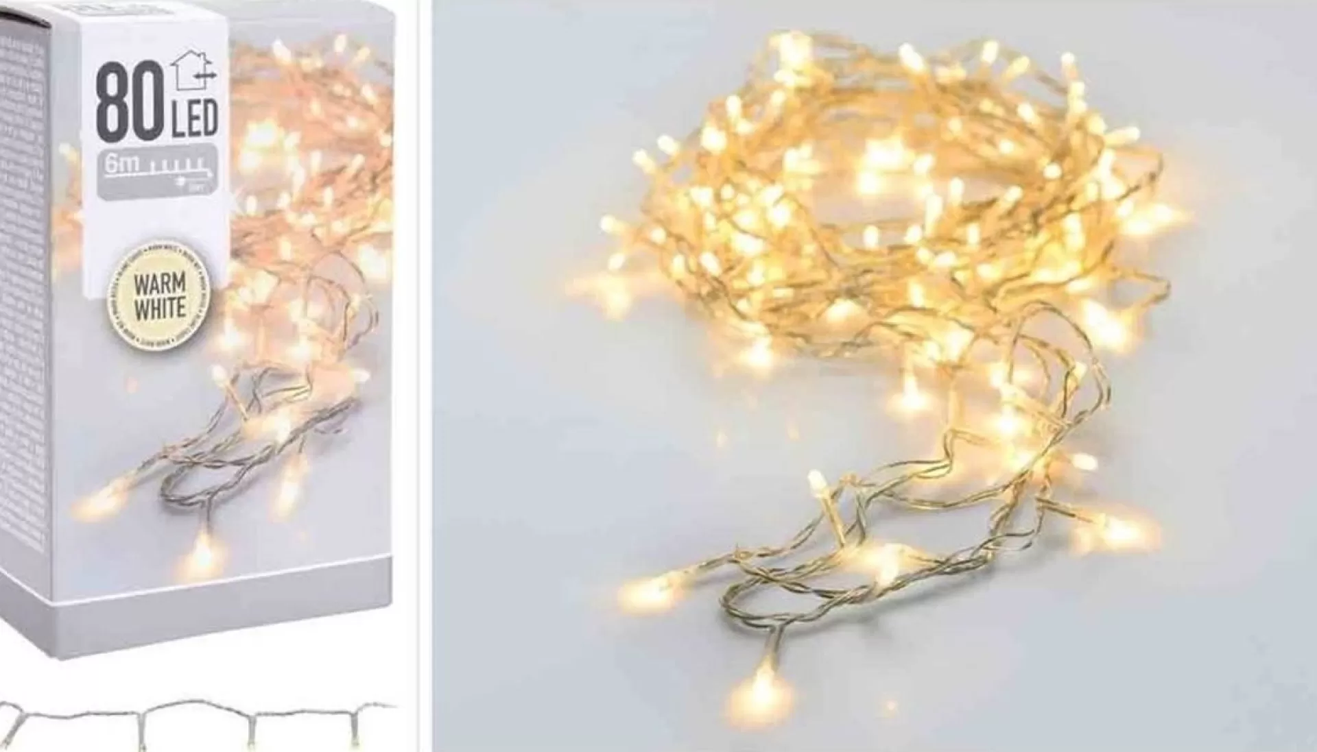 Merkloos Kerstverlichting Transparant Snoer Met 80 Warm Witte Lampjes - 6 Meter - Kerstlampjes/Kerstlichtjes - Binnen/Buiten Flash Sale