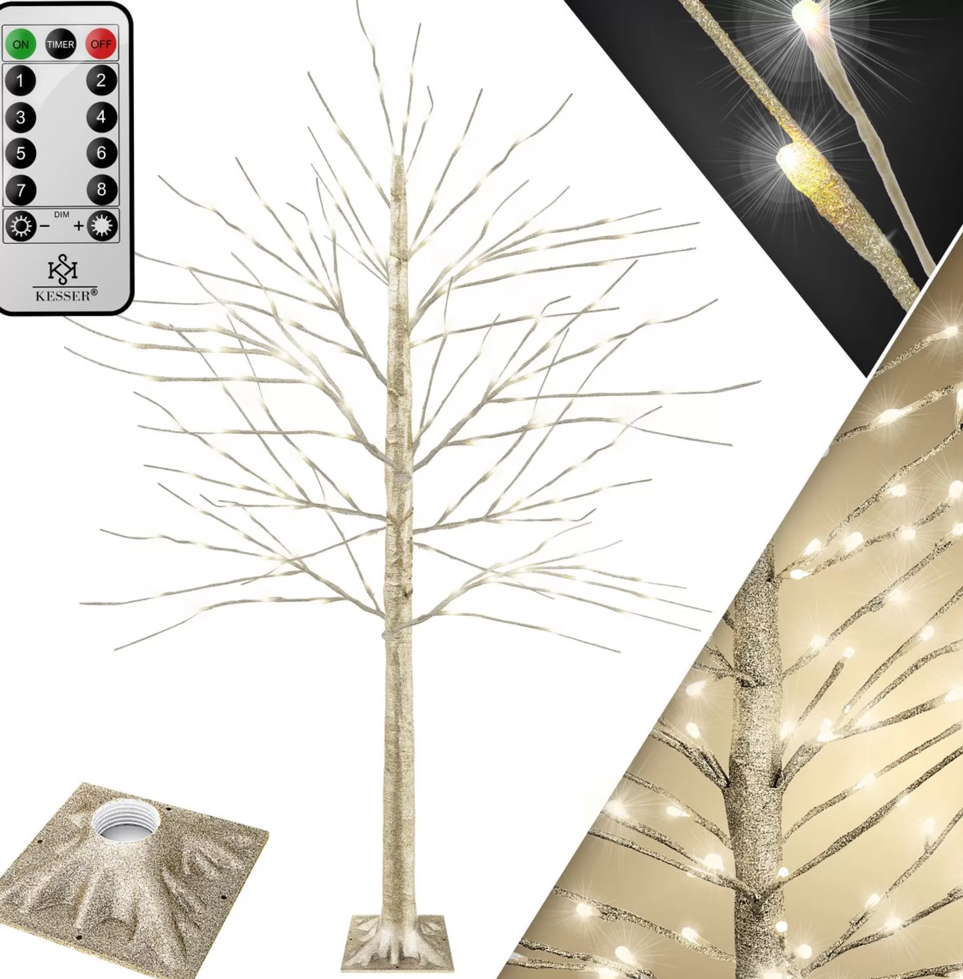 Kesser ® Kersenbloesem Boom Met Afstandsbediening | Lichtboom Binnen Buiten Metalen Stal | Kerstverlichting Verlichte Boom Warm Wit - 220Cm, Goud Best Sale