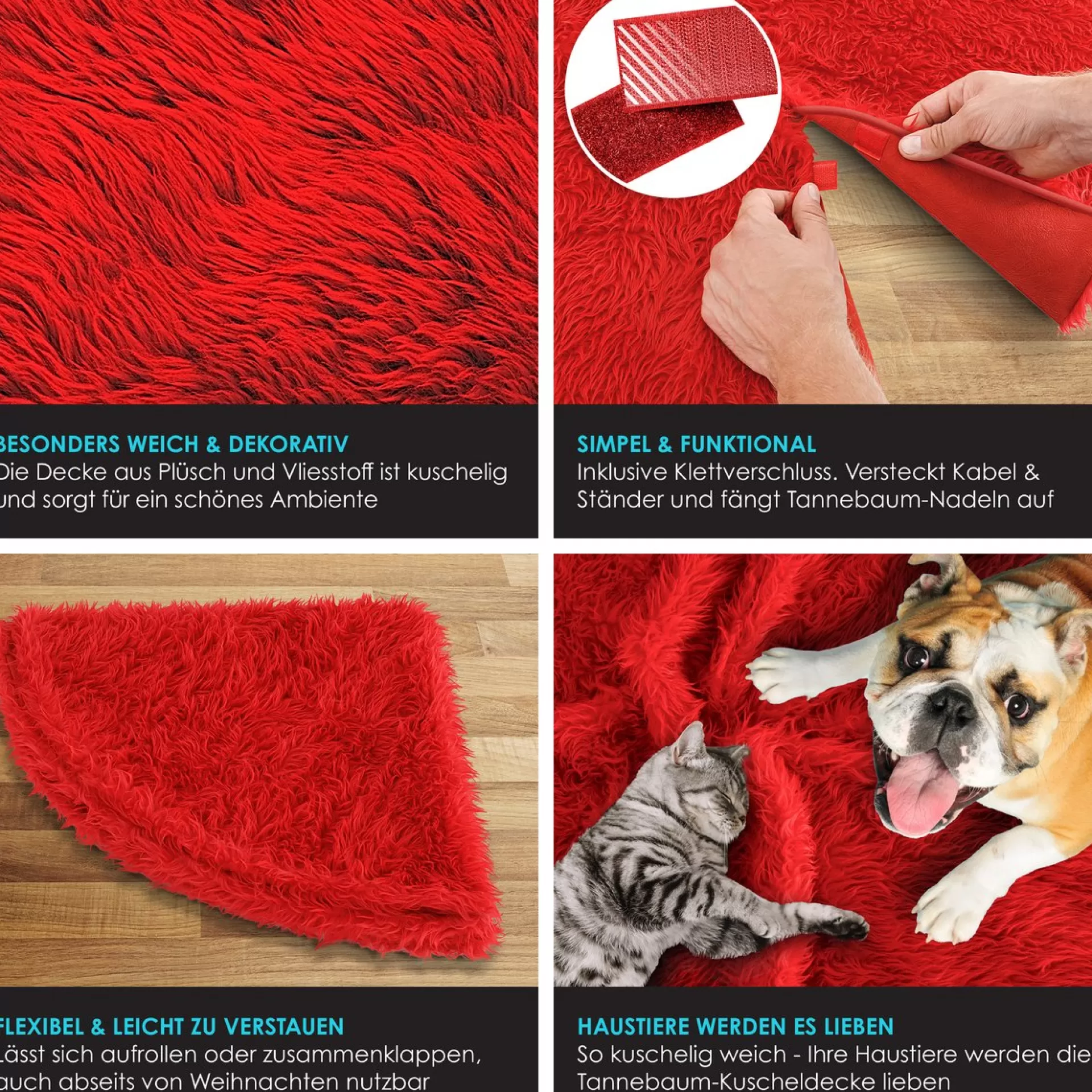 Kesser ® Kerstboomrok Kerstboomkleed Imitatiebont Rond Kerstboom Tapijt Vilt Pluche Voor Sneeuw Decoratie Versieringen Rood - O 122 Cm Cheap