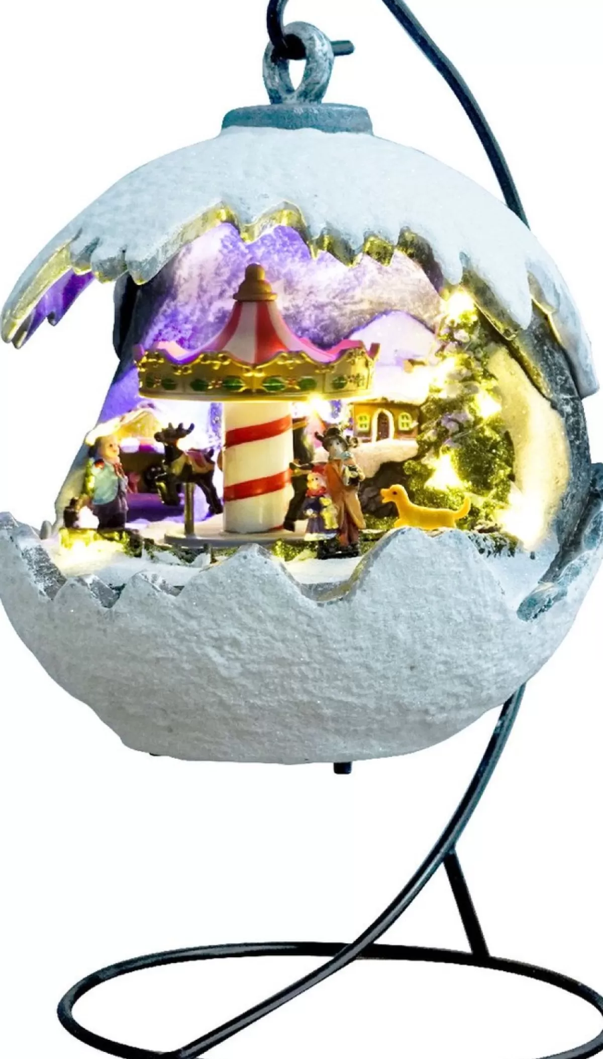 Kristmar Kersthanger> Kerstbal Met Led Verlichting En Muziek – Kerstbal Met Draaiende Carrousel – Stevig Kerstbeeldje – L29.5Xb21.5Xh28.5 Cm – Polyresin – Led - Multicolor