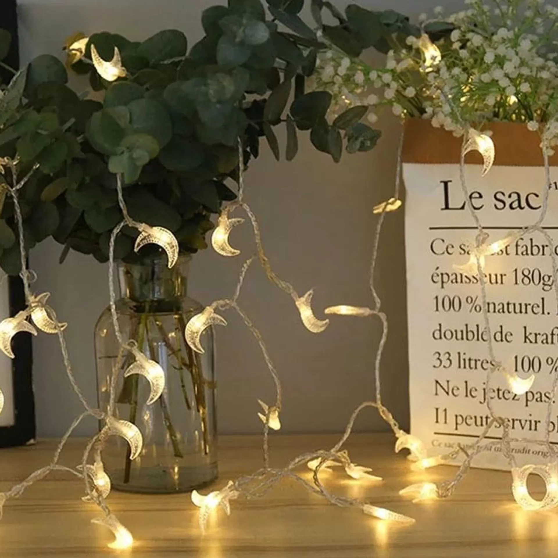 Brill-ligfut Led Lampjes Slinger - Maantjes - 6 Meter - 40 Lichtjes - Werkt Op Batterijen - Knipperfunctie - Slaapkamer - Kerstverlichting Best