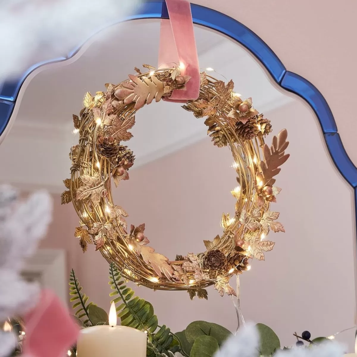 * Kerstkransen>Lights4Fun Gouden Krans Deurkrans 33 Cm Herfstdecoratie Kerstdecoratie Moderne Adventskrans