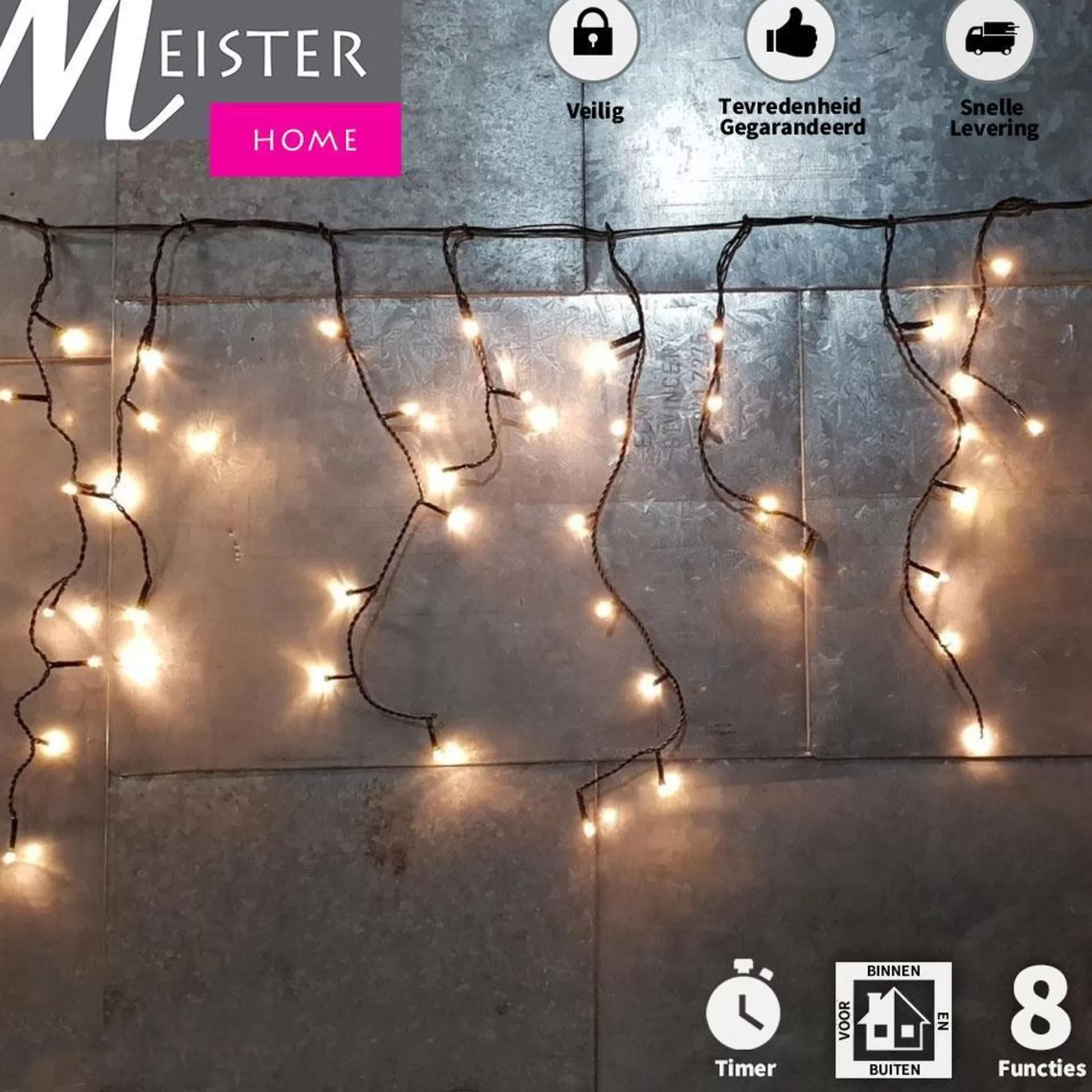 Meisterhome ® Ijsregen Kerstverlichting Lichtgordijn - 12 Meter Ijspegel - 600 Led Warm Wit - Met 8 Functies En Timer - Ijspegelverlichting Buiten Store