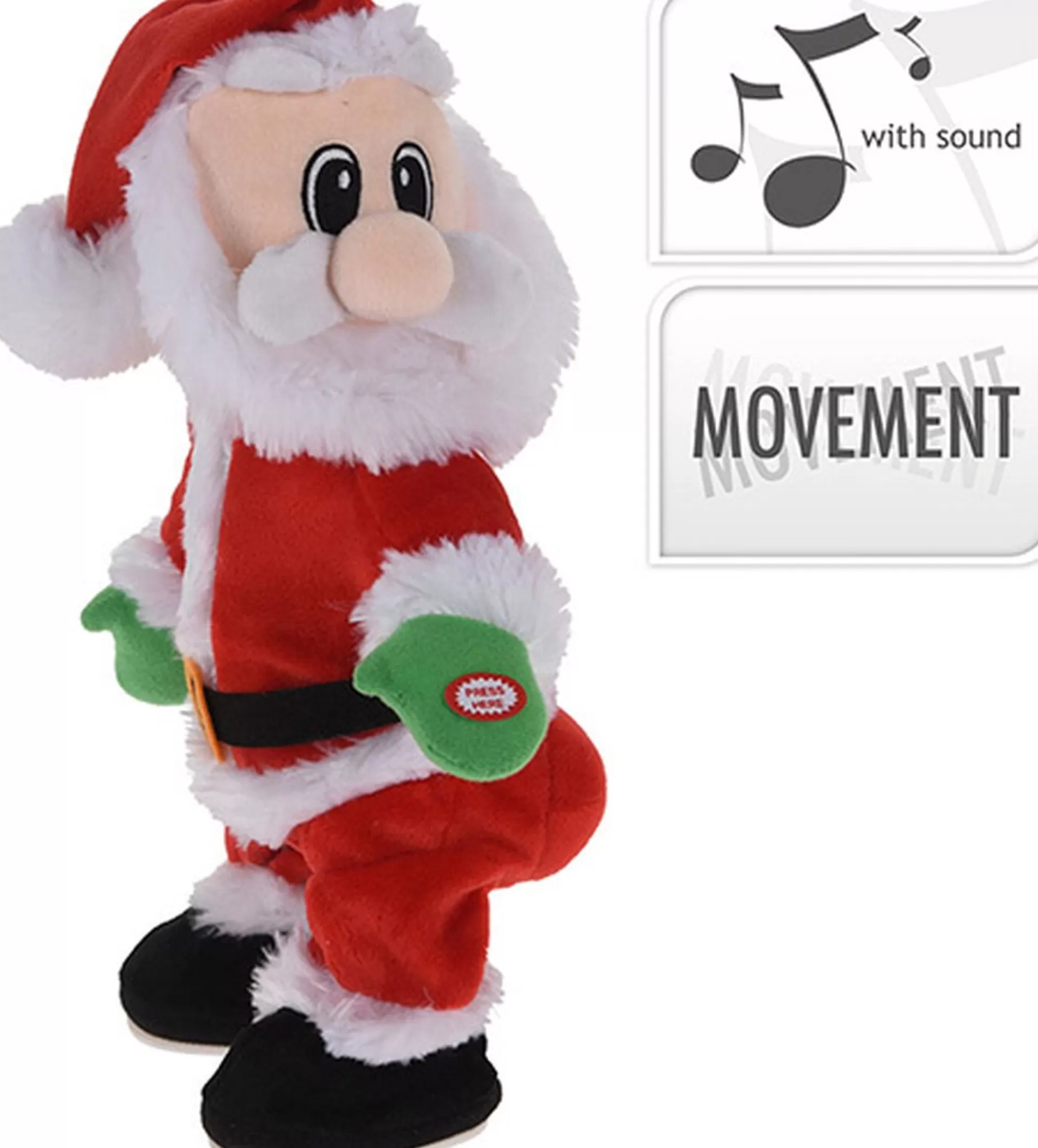 Nampook Pluche Bewegende Kerstman - Met Geluid - 38 X 14Cm - Inclusief Batterijen Store