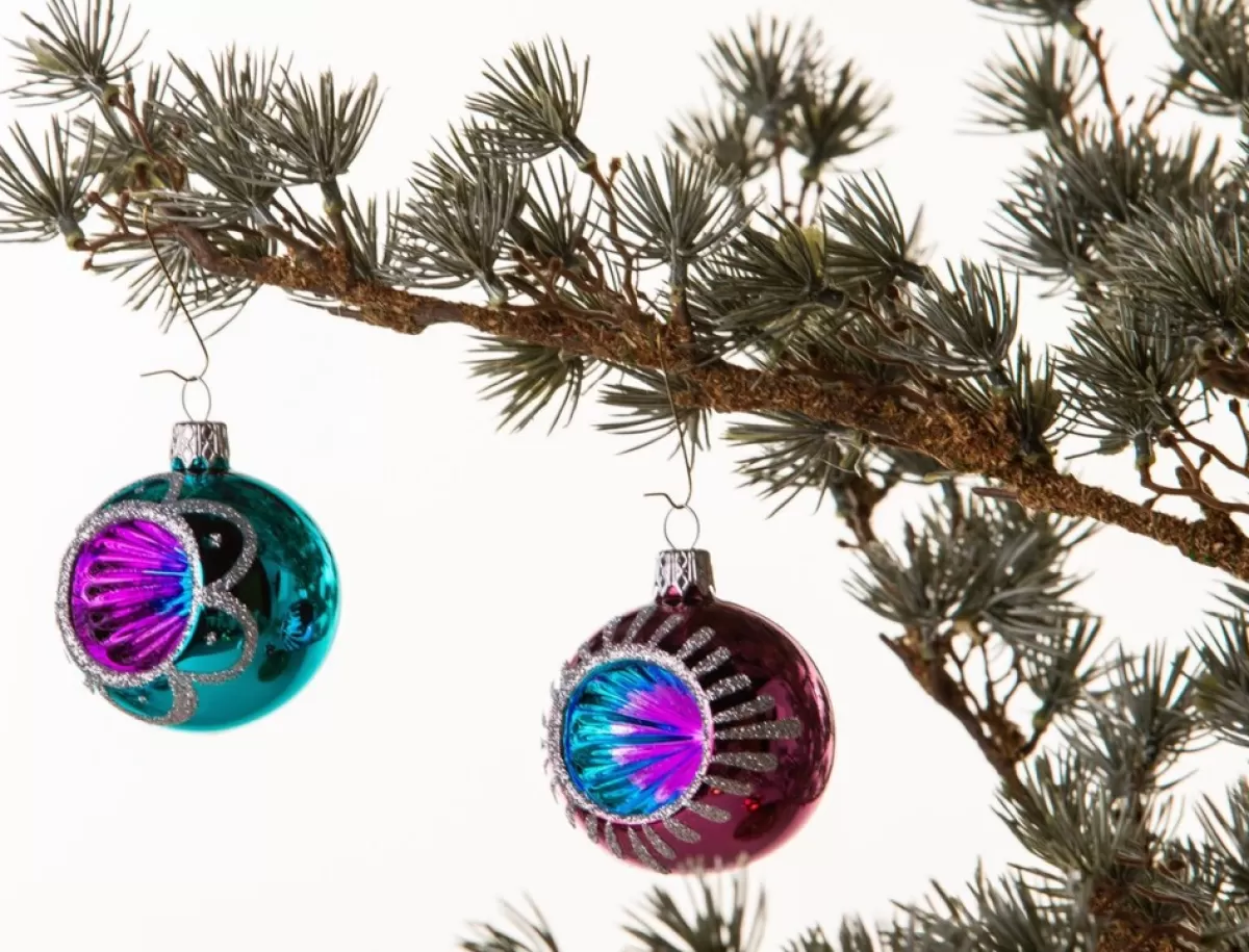 Merkloos Kerstboomversieringen>Retro Kerstballen - 20 Gekleurde Kerstballen En 1 Piek - Kerstballen Glas - Kerstboomversiering - Vintage