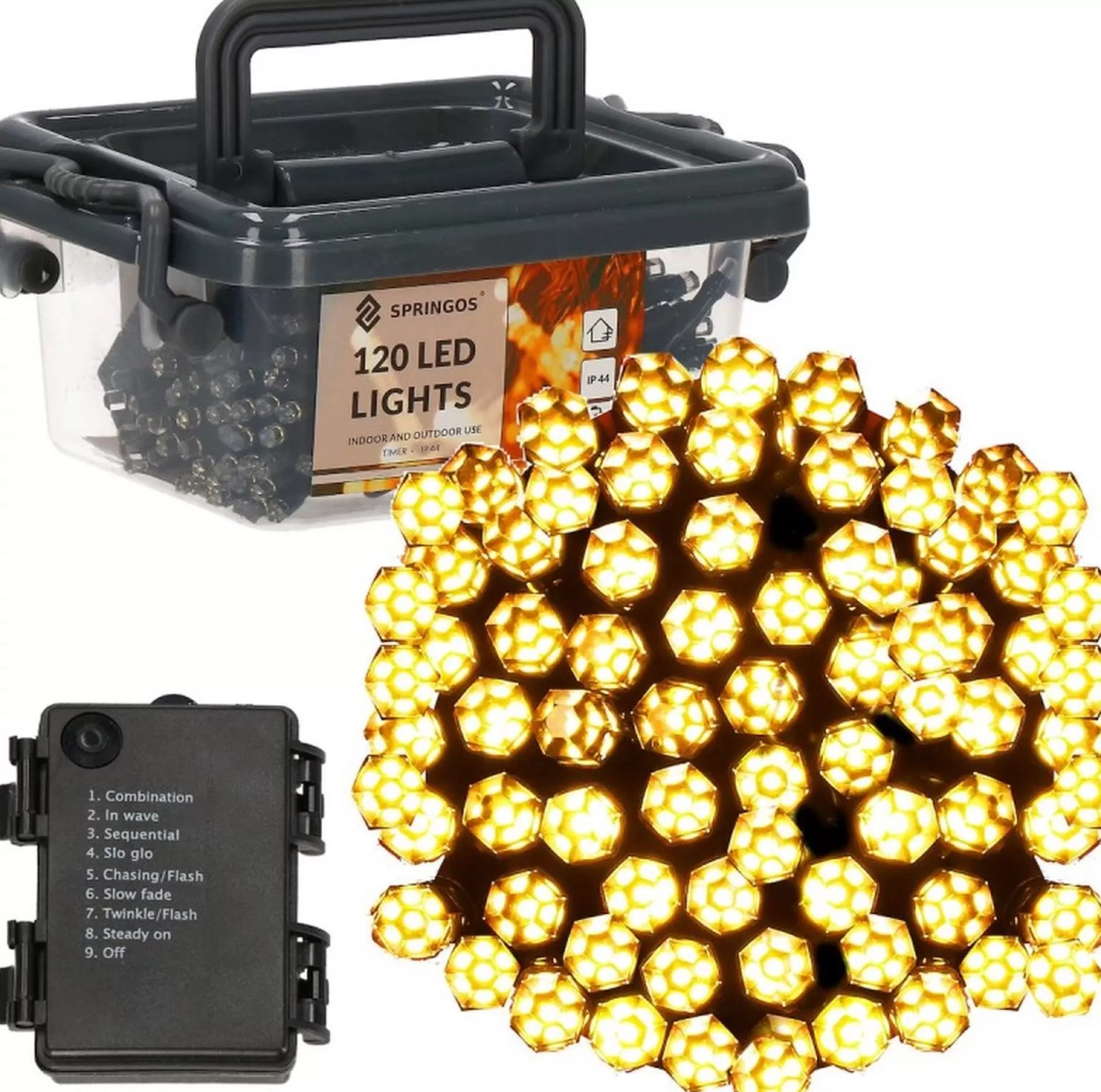 springos Kerstverlichting | Binnen & Buiten | Kristalvorm | 9 M | Batterij | 120 Led | Warm Wit Best Sale
