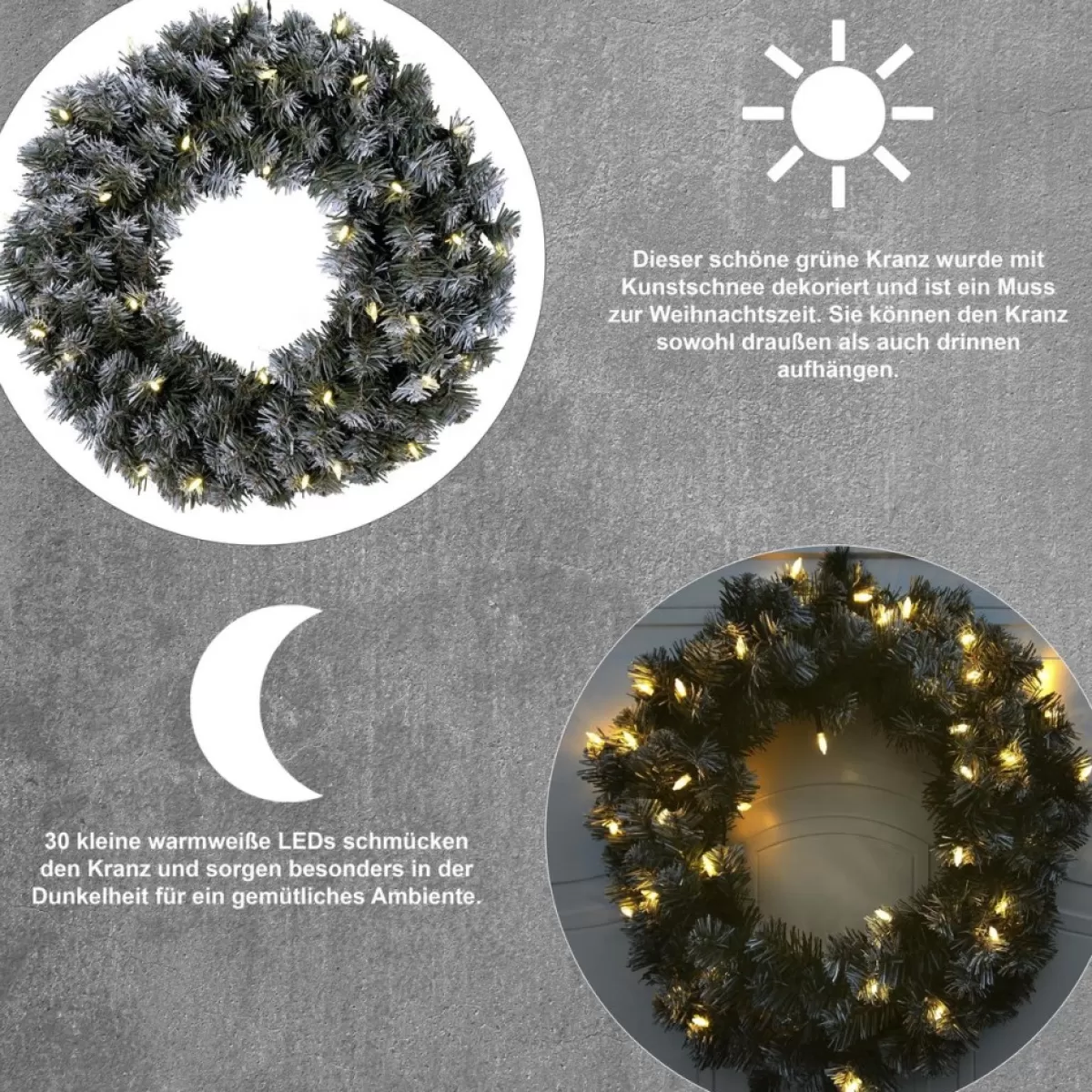 Star Trading Kerstkransen> Kerstkrans Voor Deur | Kerstkrans Met Verlichting 50 Cm | Led-Krans Kerstmis | Verlichte Kransdeco | Kerstkrans Deurkrans | Kerstkrans Led | Krans Deur Kerst
