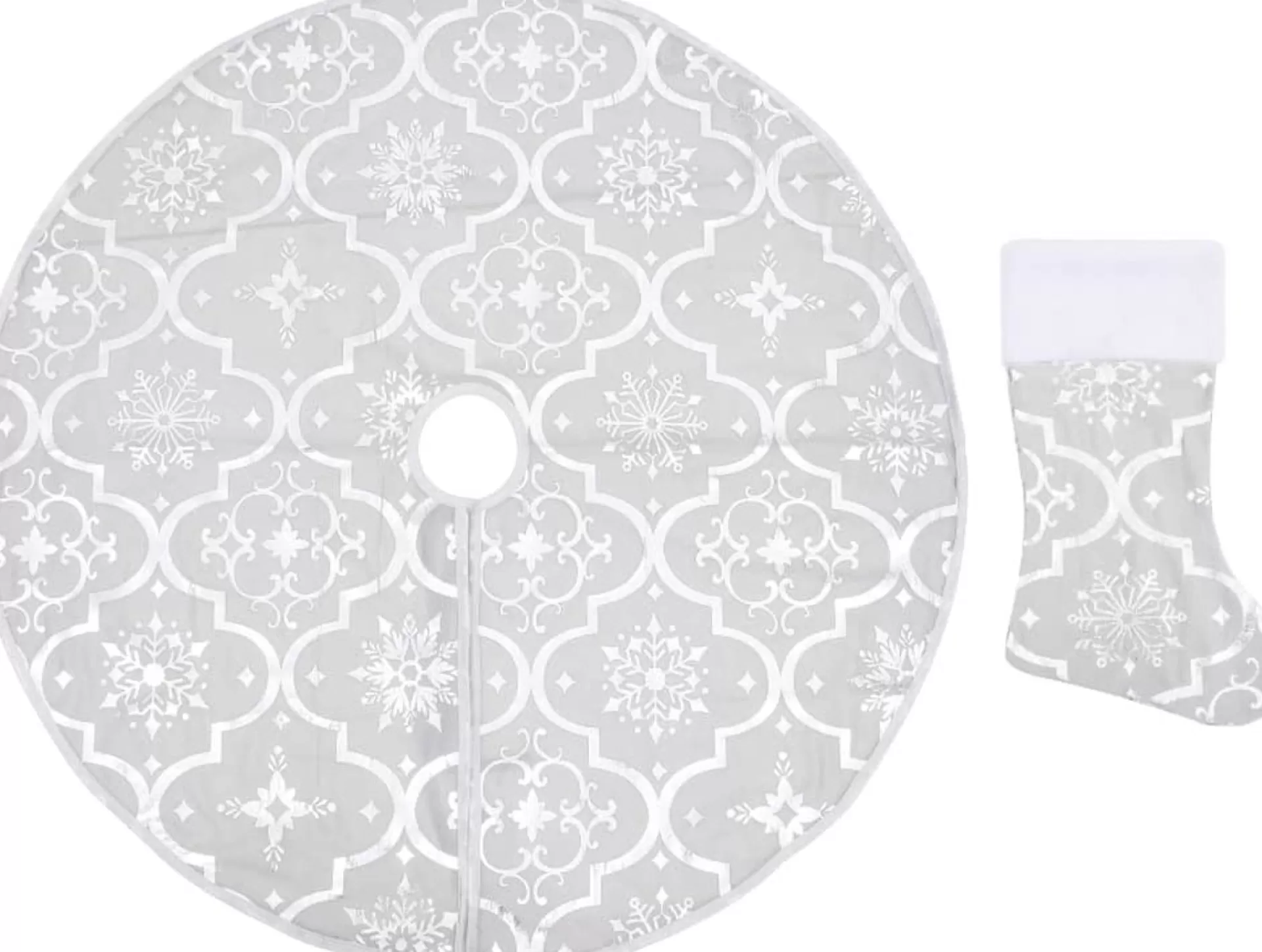 The Living Store Kerstboomrok Luxe 122 Cm - Stof - Sneeuwpatroon - Inclusief Kerstsok Wit Shop