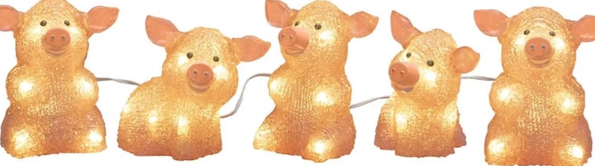 Konst Smide Verlicht Kerstfiguur Voor Buiten - 5 Roze Varkentjes - 12 Cm Hoog New