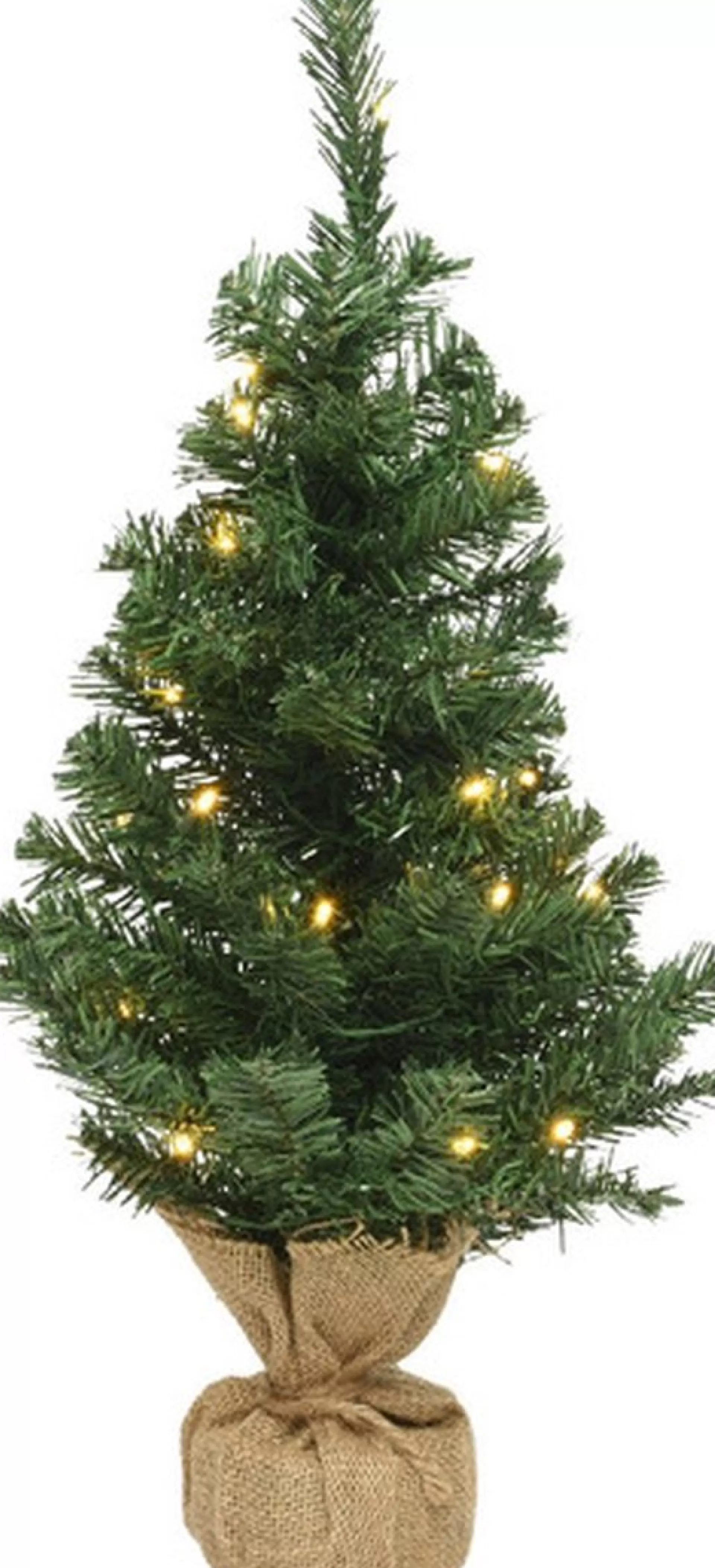 Merkloos Volle Kleine/Mini Kerstbomen Groen In Jute Zak Met Verlichting 45 Cm - Kunst Kerstbomen / Kunstbomen Store